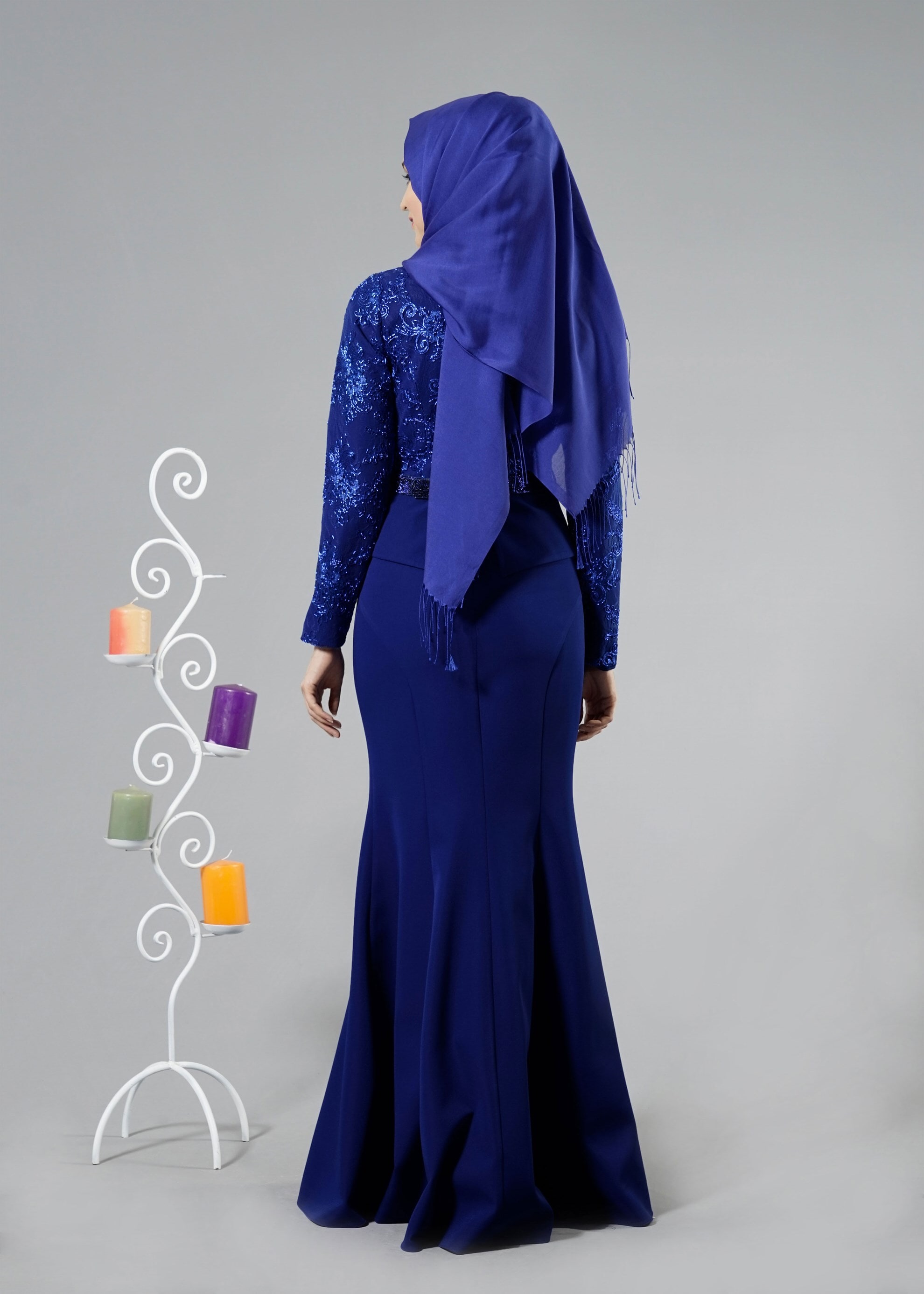 Tesettür giyim LACİVERT PUL PAYETLİ ABİYE ELBİSE 5239