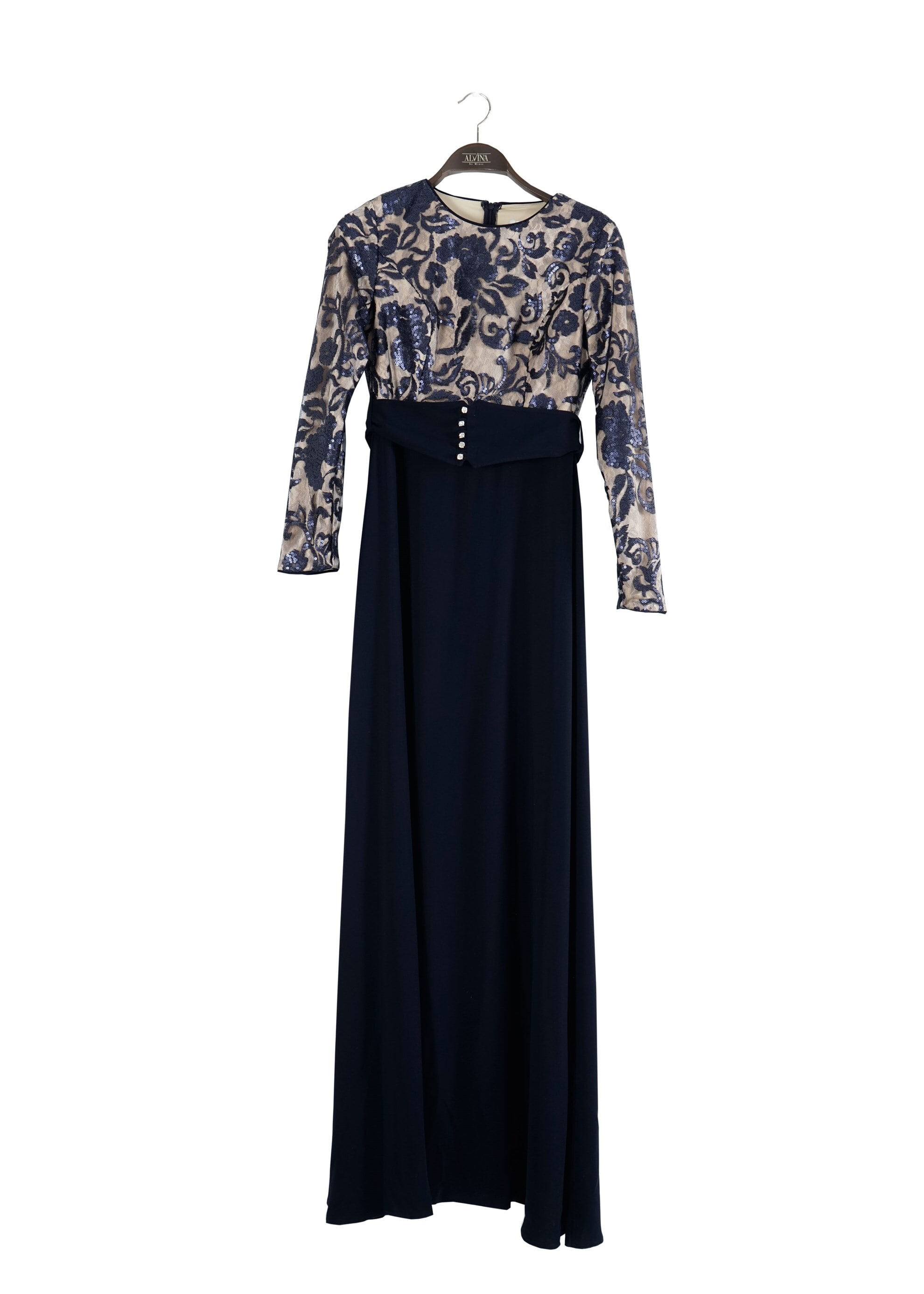 Tesettür giyim LACİVERT DESENLİ ABİYE ELBİSE 5241