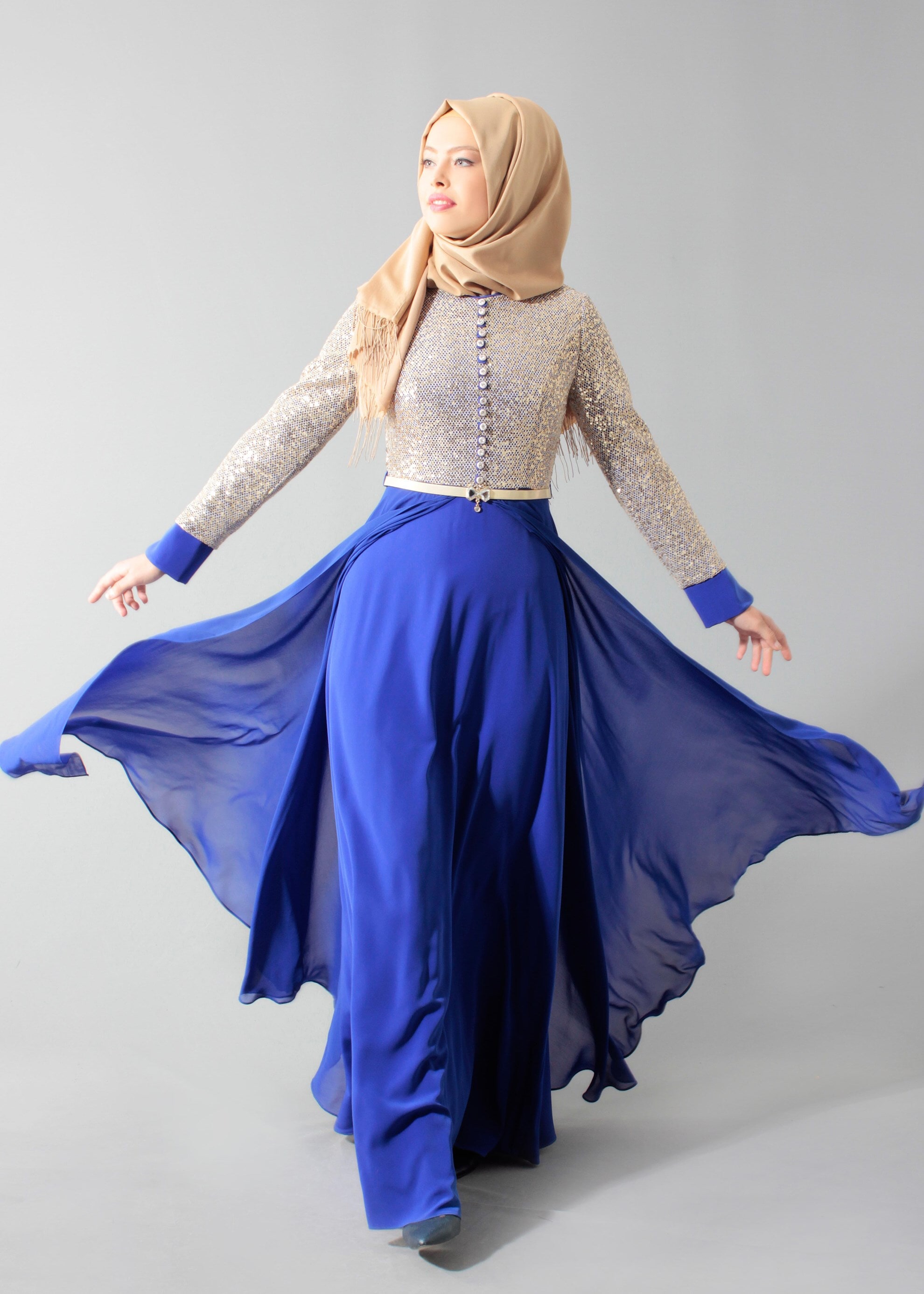 Tesettür giyim MAVİ 5242 CRİSS TESETTÜR ABİYE 38/44