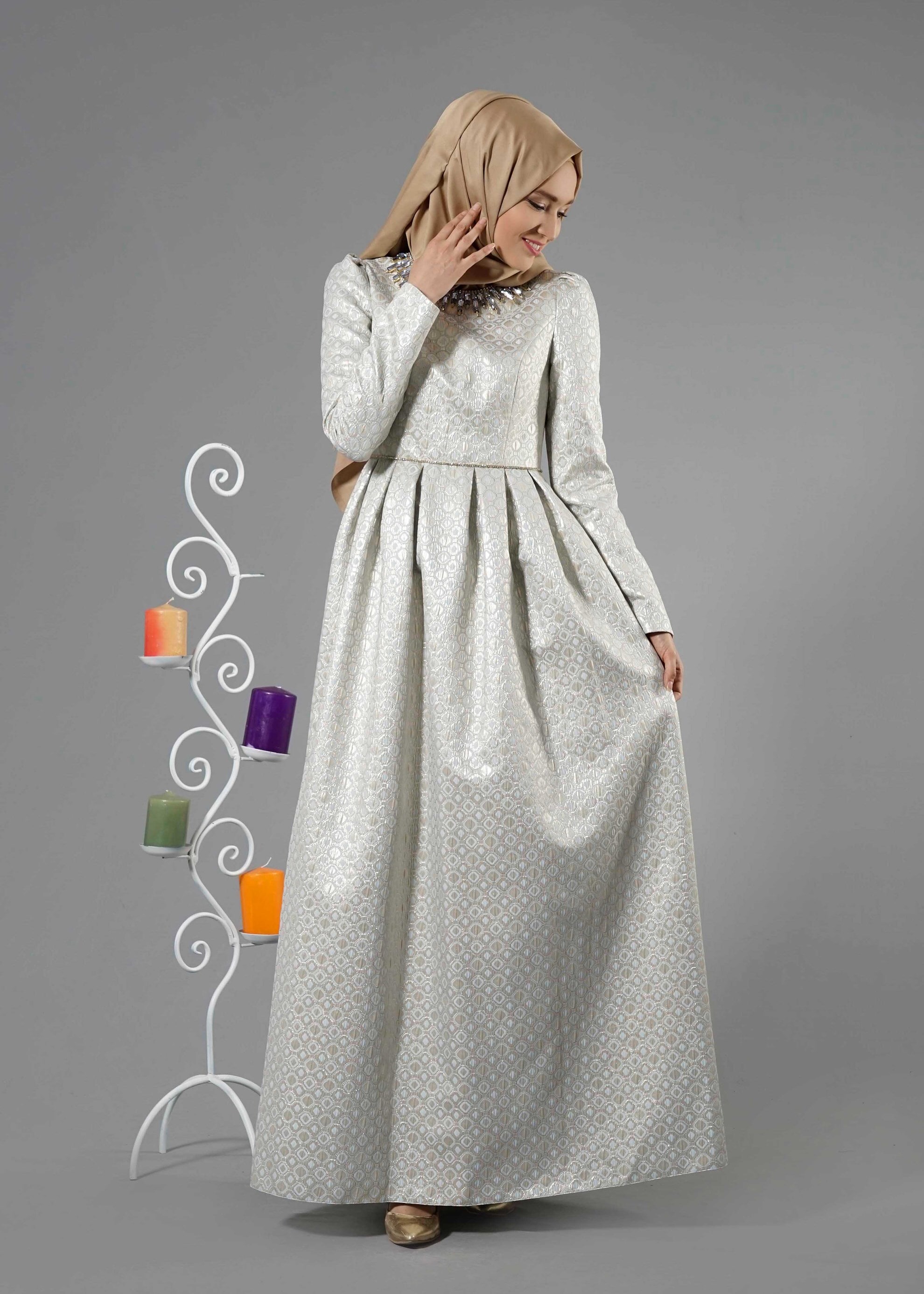 Tesettür giyim MAVİ 5247 Jakar Tesettür 7689 Abiye 36/40(38) TEK36