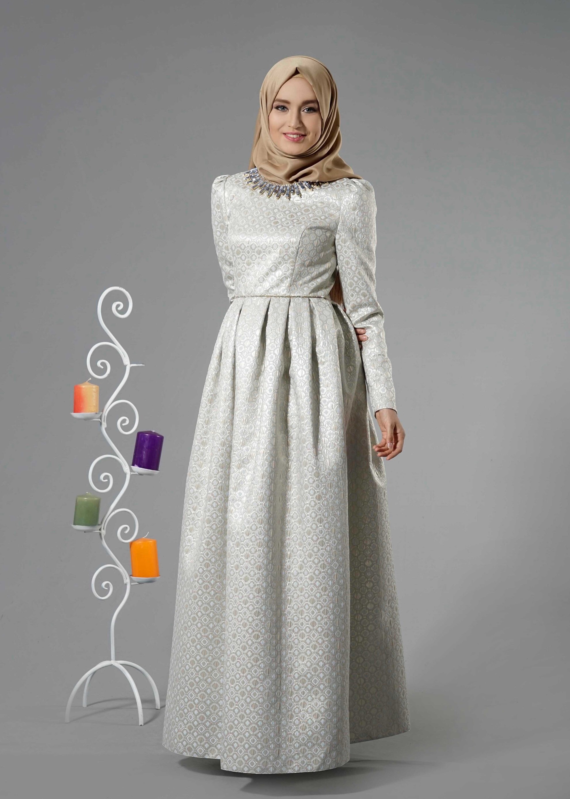 Tesettür giyim MAVİ 5247 Jakar Tesettür 7689 Abiye 36/40(38) TEK36