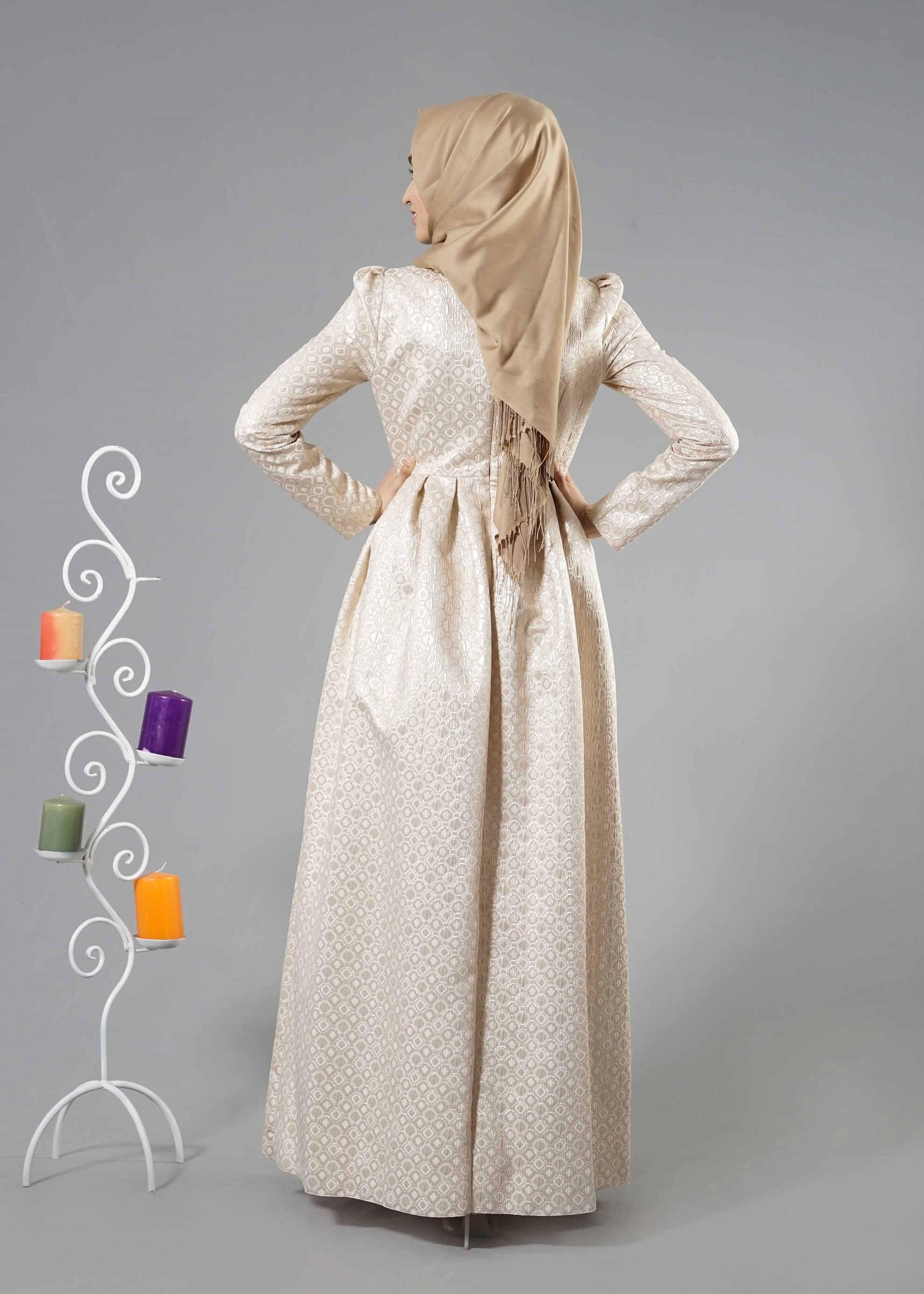 Tesettür giyim PUDRA 5247 Jakar Tesettür 7689 Abiye 36/40(38) TEK36