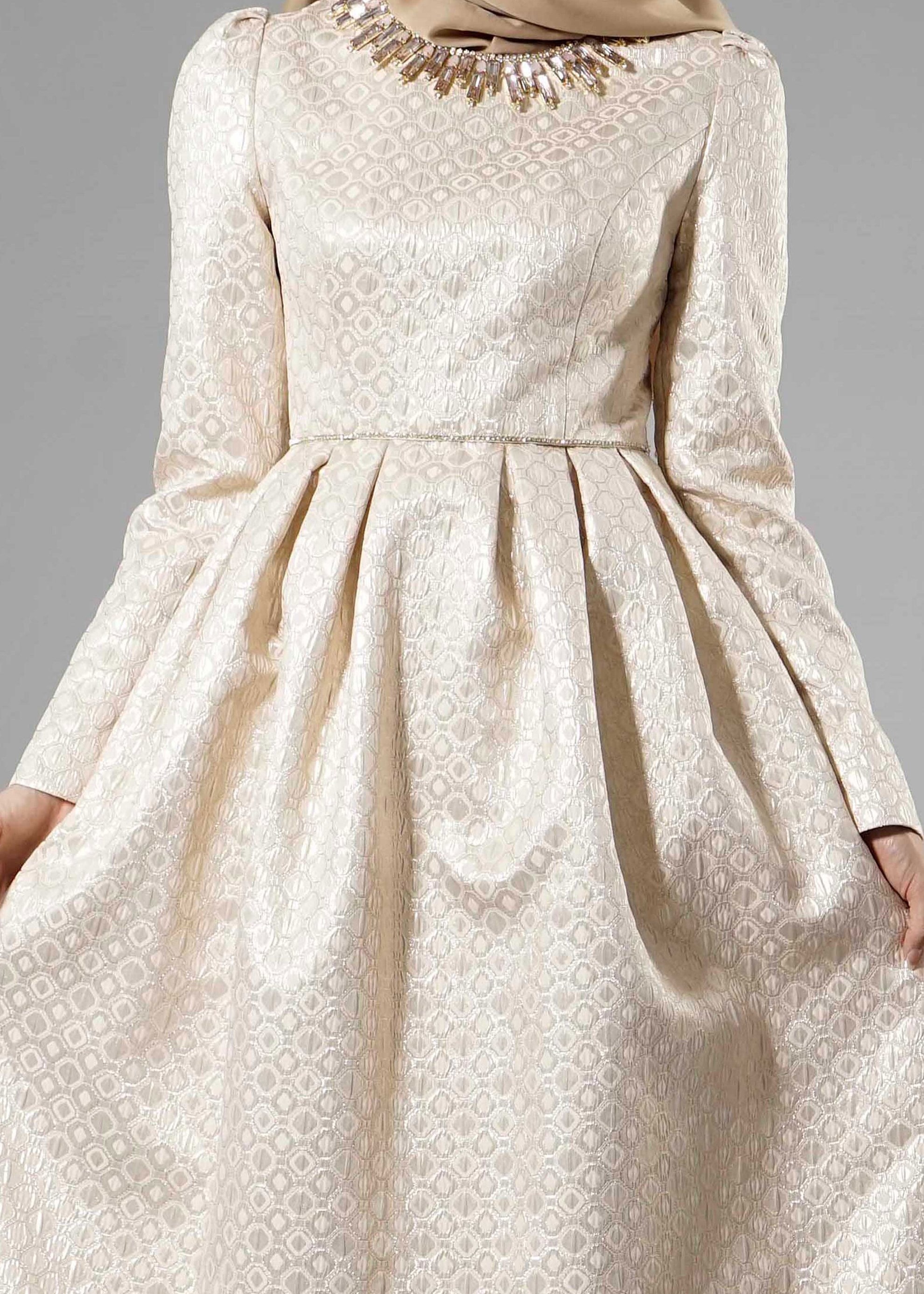 Tesettür giyim PUDRA 5247 Jakar Tesettür 7689 Abiye 36/40(38) TEK36