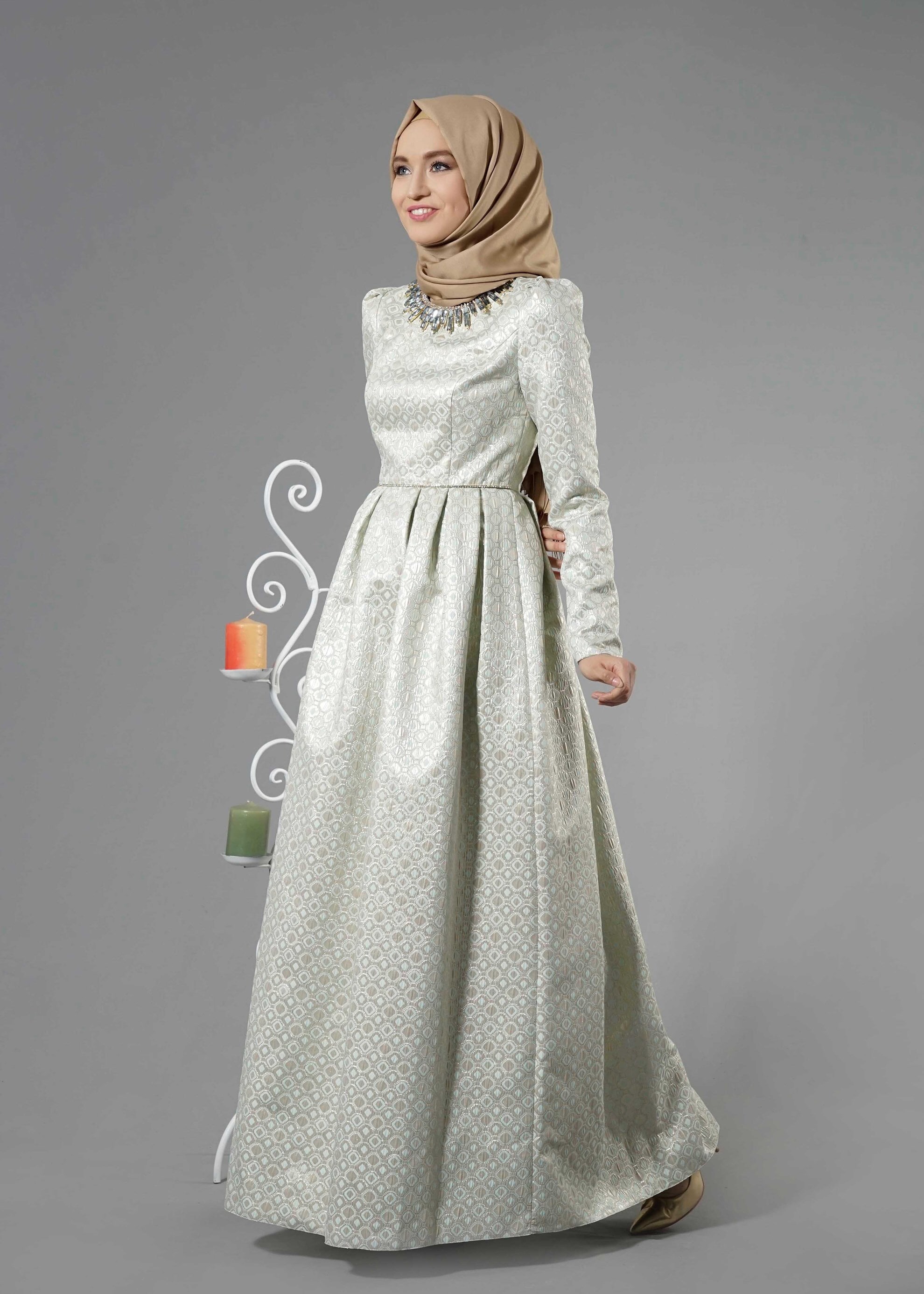 Tesettür giyim YEŞİL 5247 Jakar Tesettür 7689 Abiye 36/40(38) TEK36