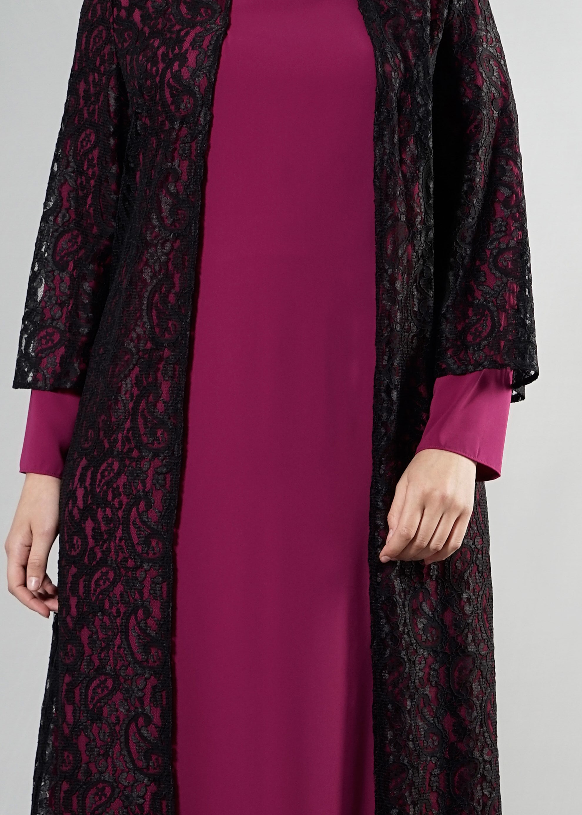 Tesettür giyim SİYAH 5253 Şal Kordone Tesettür Abiye 44/50 TEK46