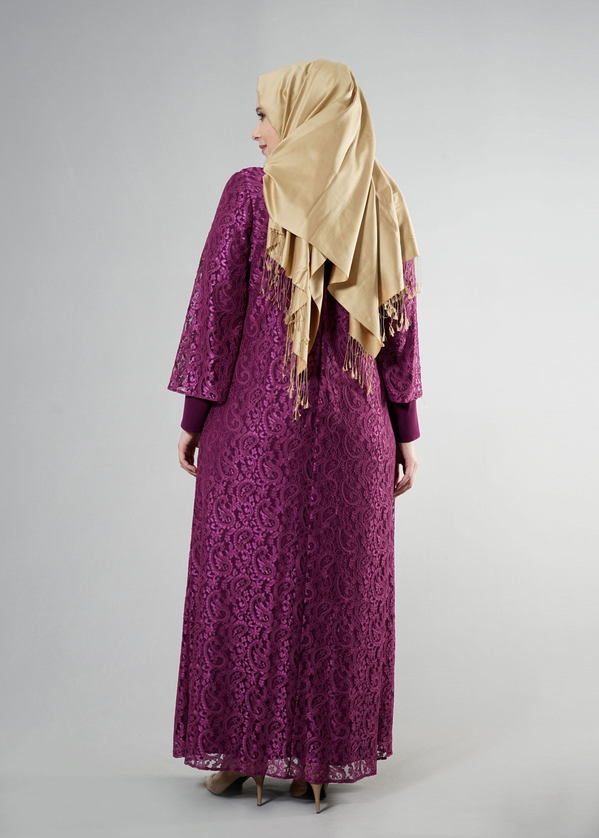 Tesettür giyim MOR 5253 Şal Kordone Tesettür Abiye 44/50 TEK46