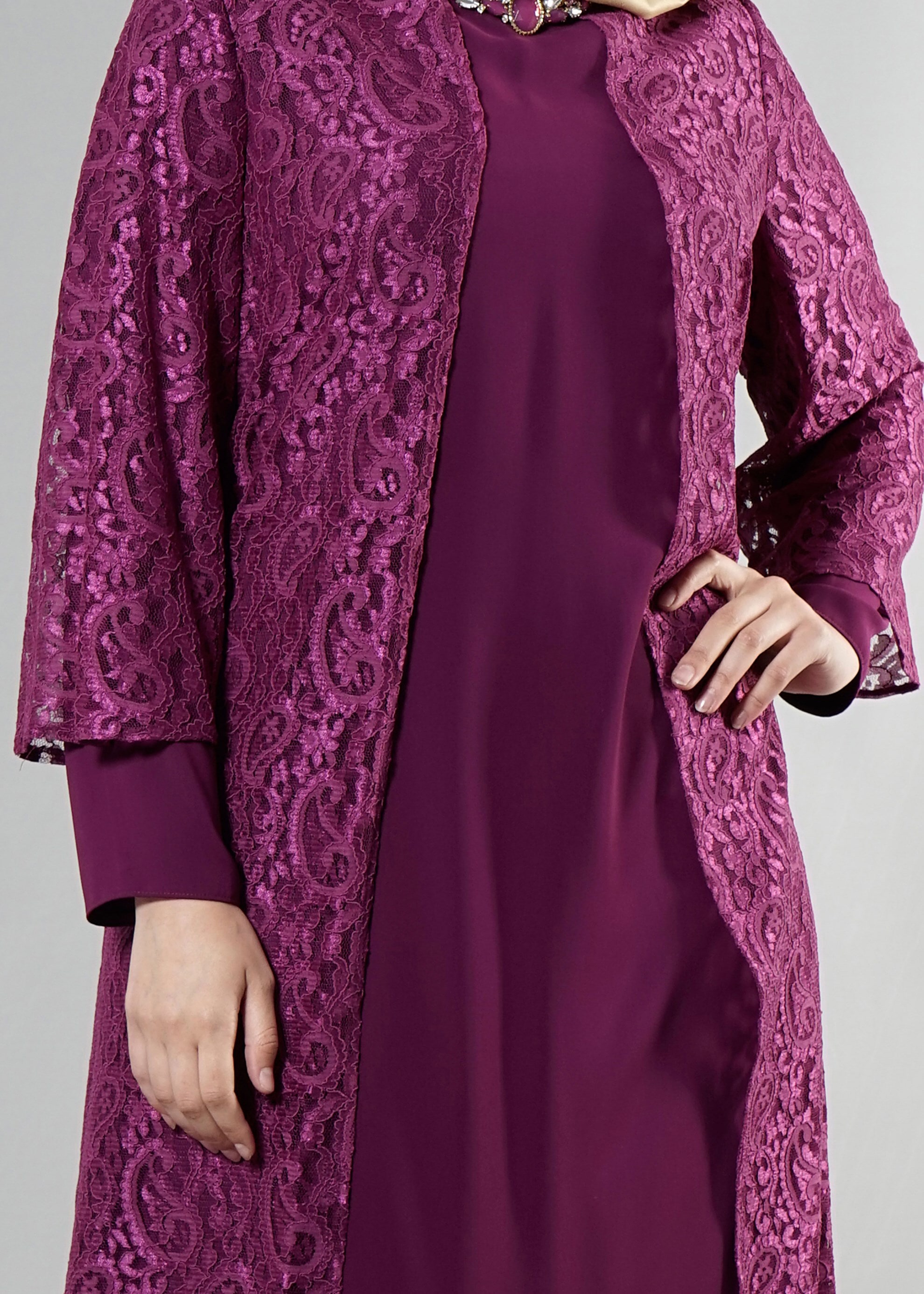 Tesettür giyim MOR 5253 Şal Kordone Tesettür Abiye 44/50 TEK46