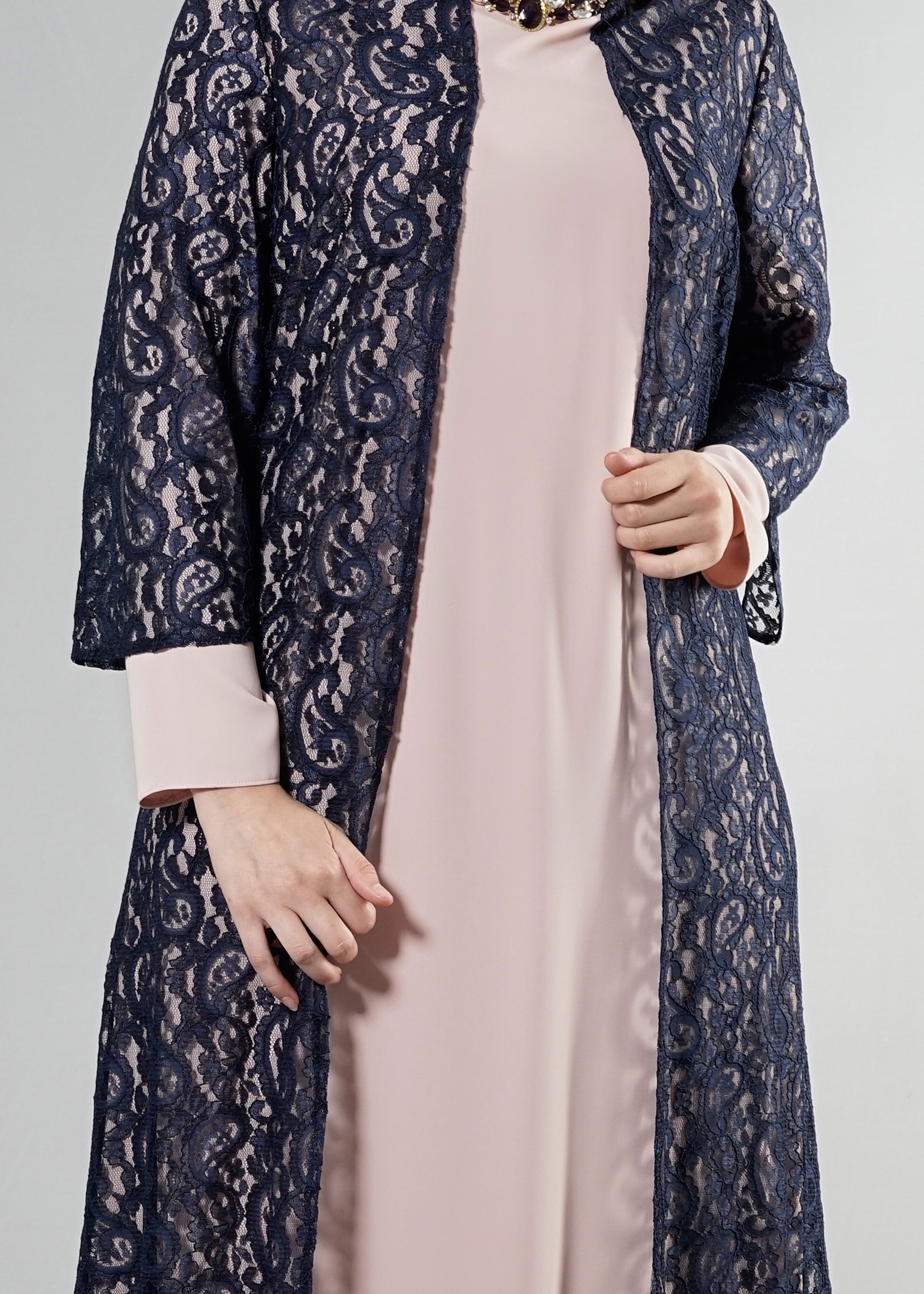 Tesettür giyim LACİVERT 5253 Şal Kordone Tesettür Abiye 44/50 TEK46