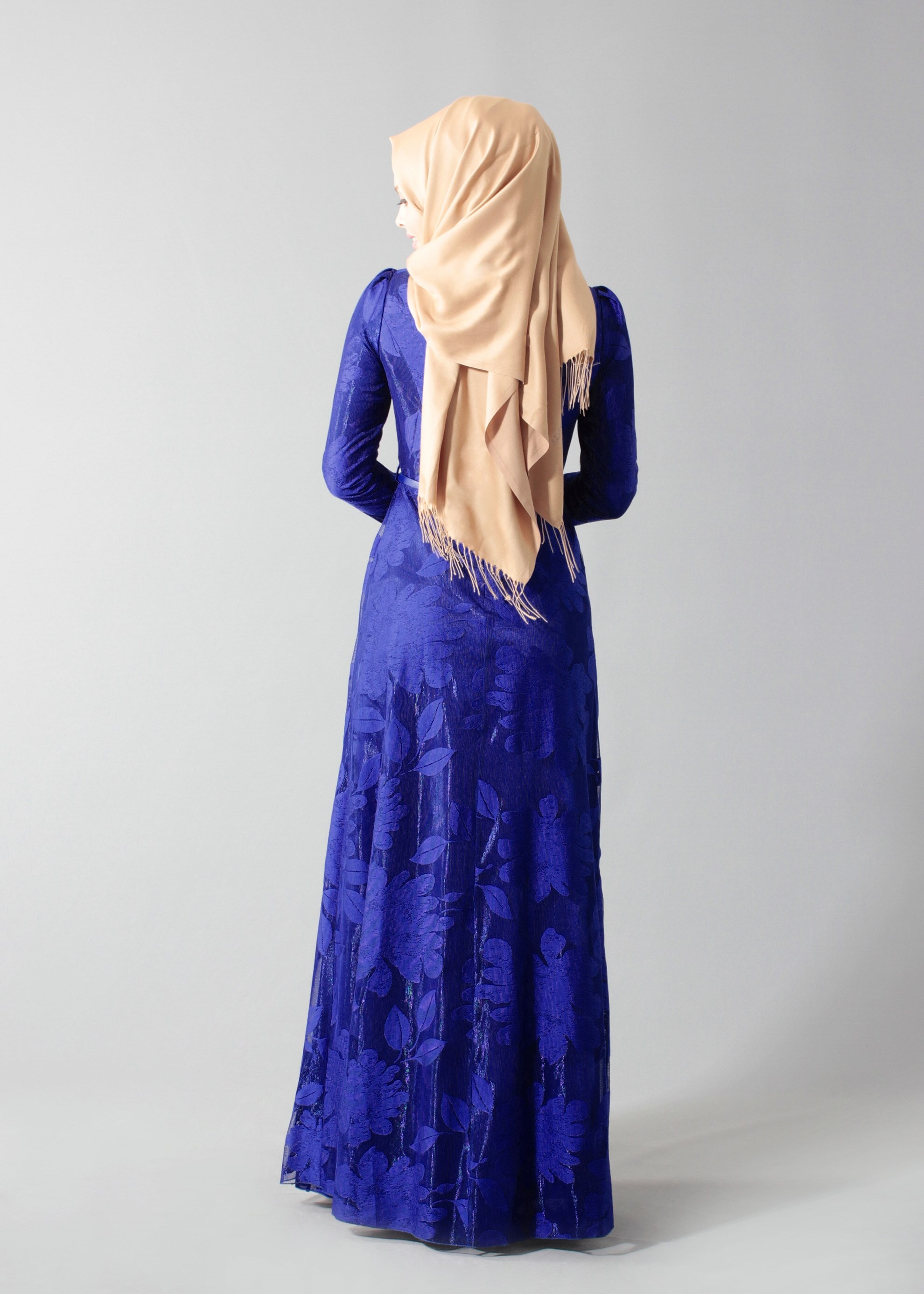 Tesettür giyim LACİVERT BEBE YAKA TAŞ İŞLEMELİ ABİYE ELBİSE 5259