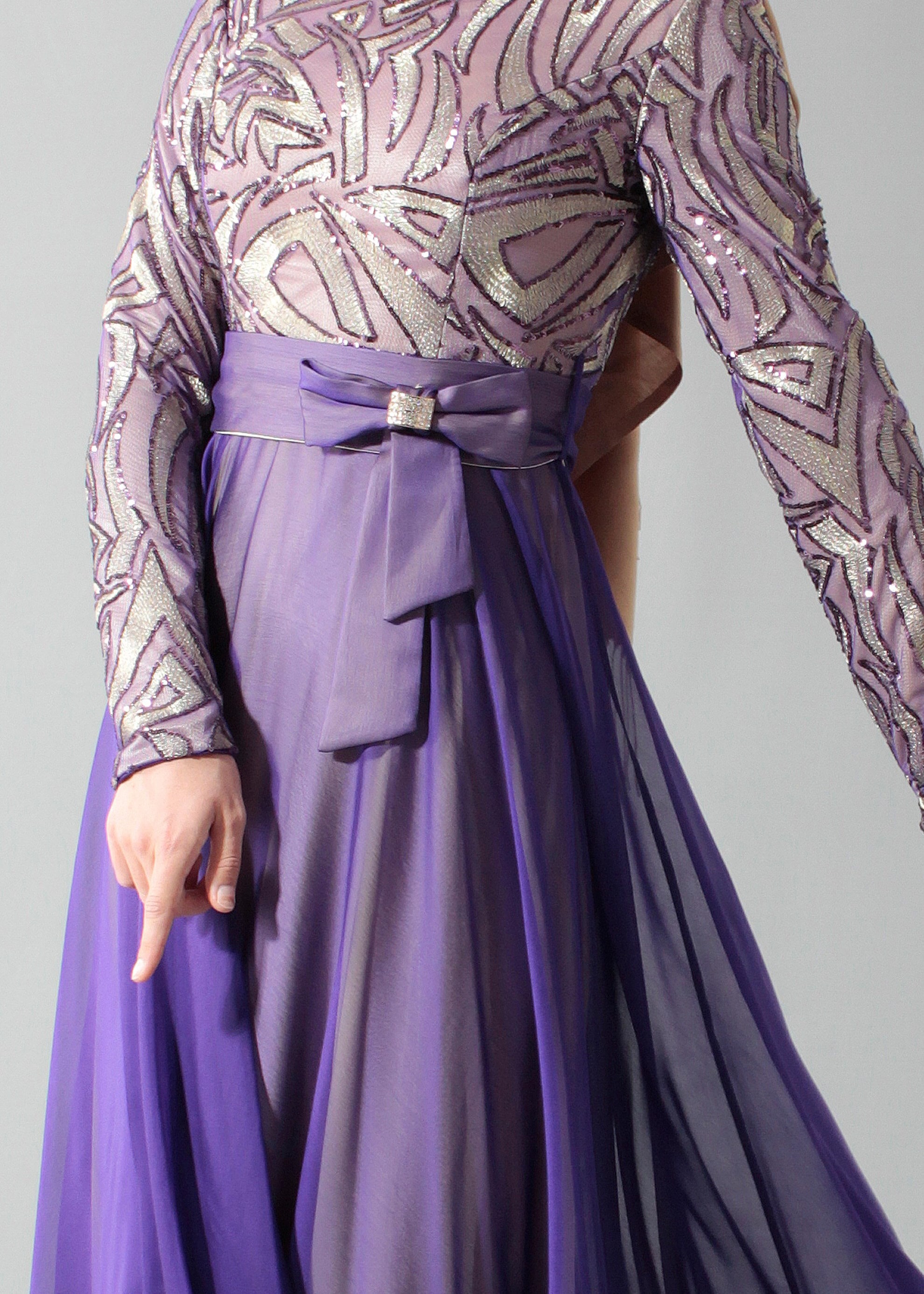 Tesettür giyim MOR PUL PAYET İŞLEMELİ ABİYE ELBİSE 5262