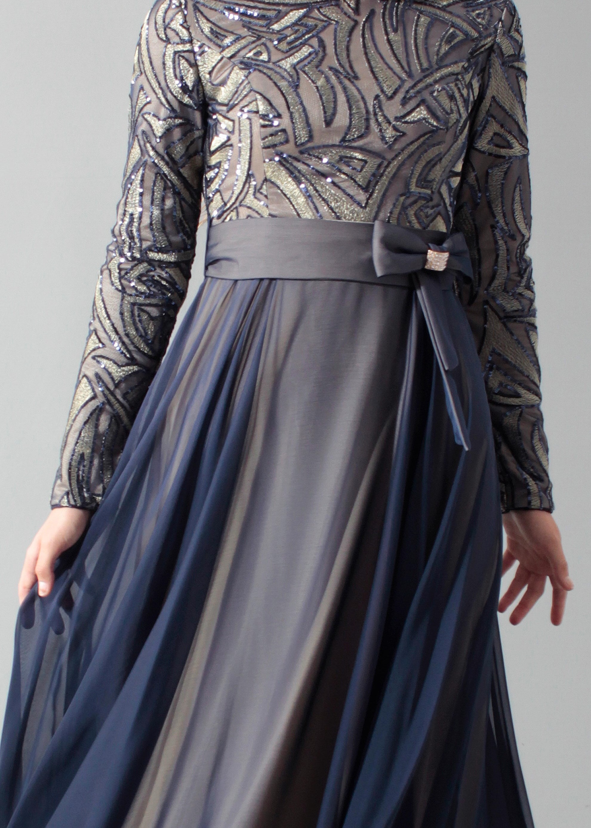 Tesettür giyim LACİVERT PUL PAYET İŞLEMELİ ABİYE ELBİSE 5262