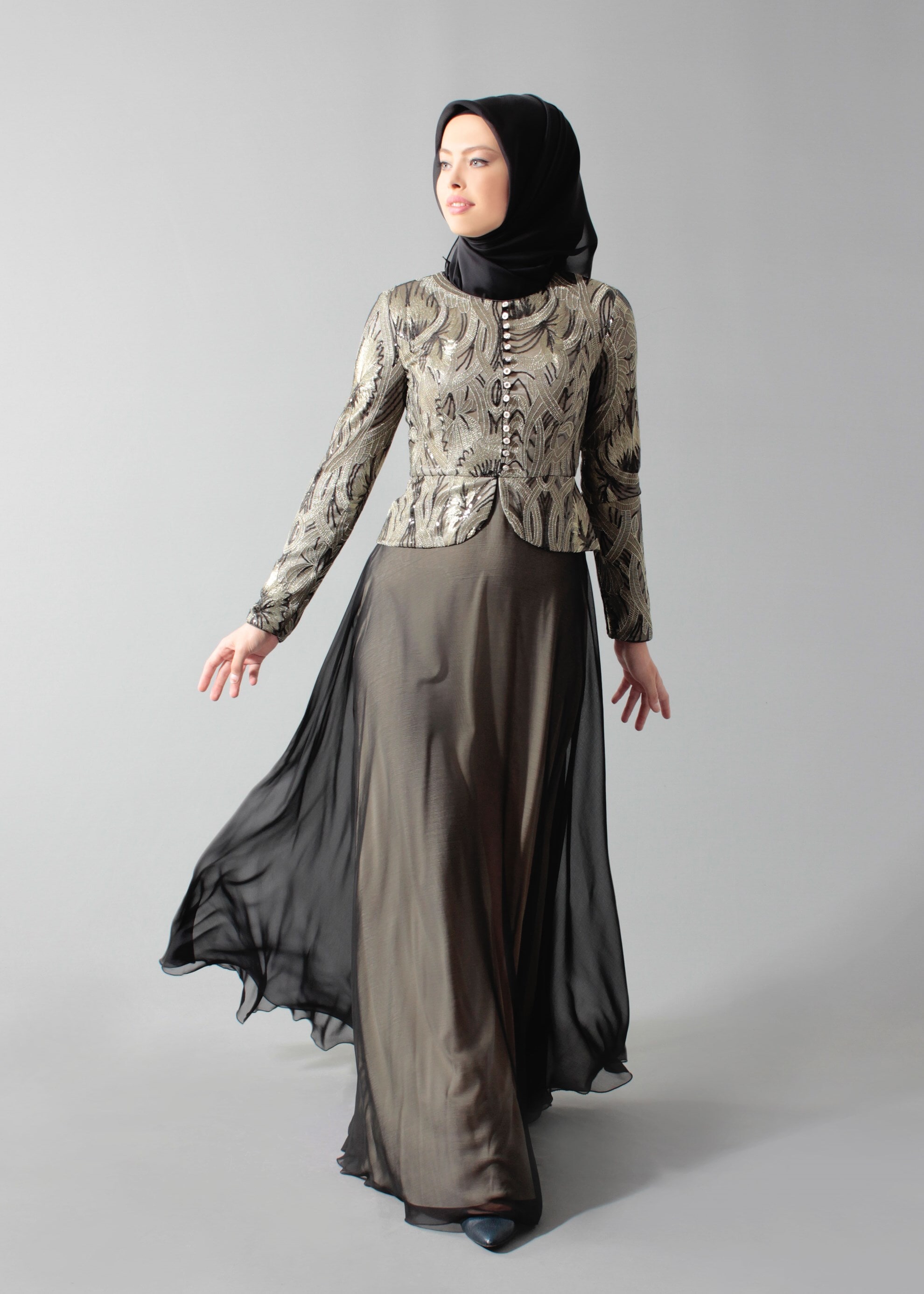 Tesettür giyim SİYAH 5270 Payet 211 Tesettür Abiye 38/44 TEK40