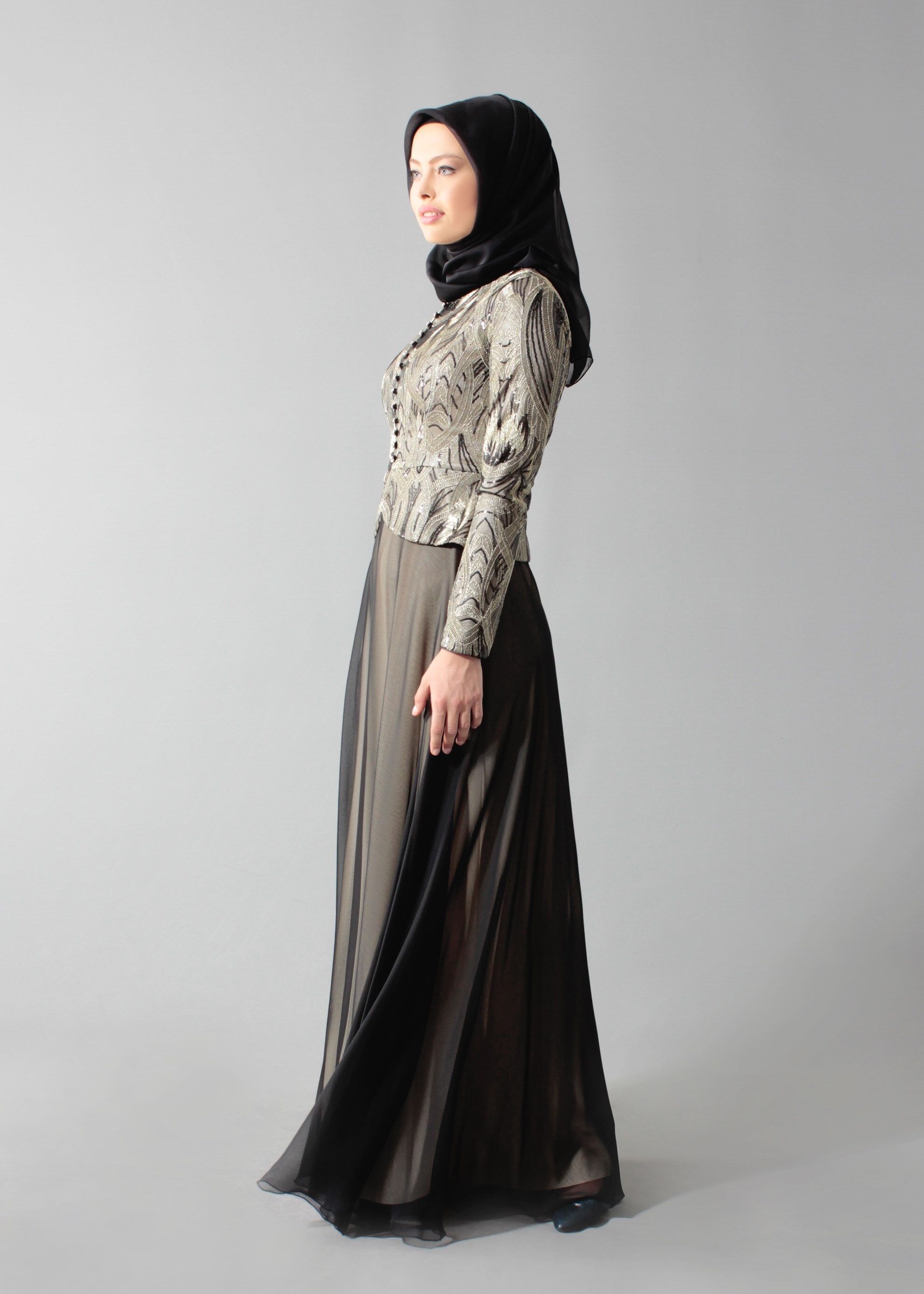 Tesettür giyim SİYAH 5270 Payet 211 Tesettür Abiye 38/44 TEK40