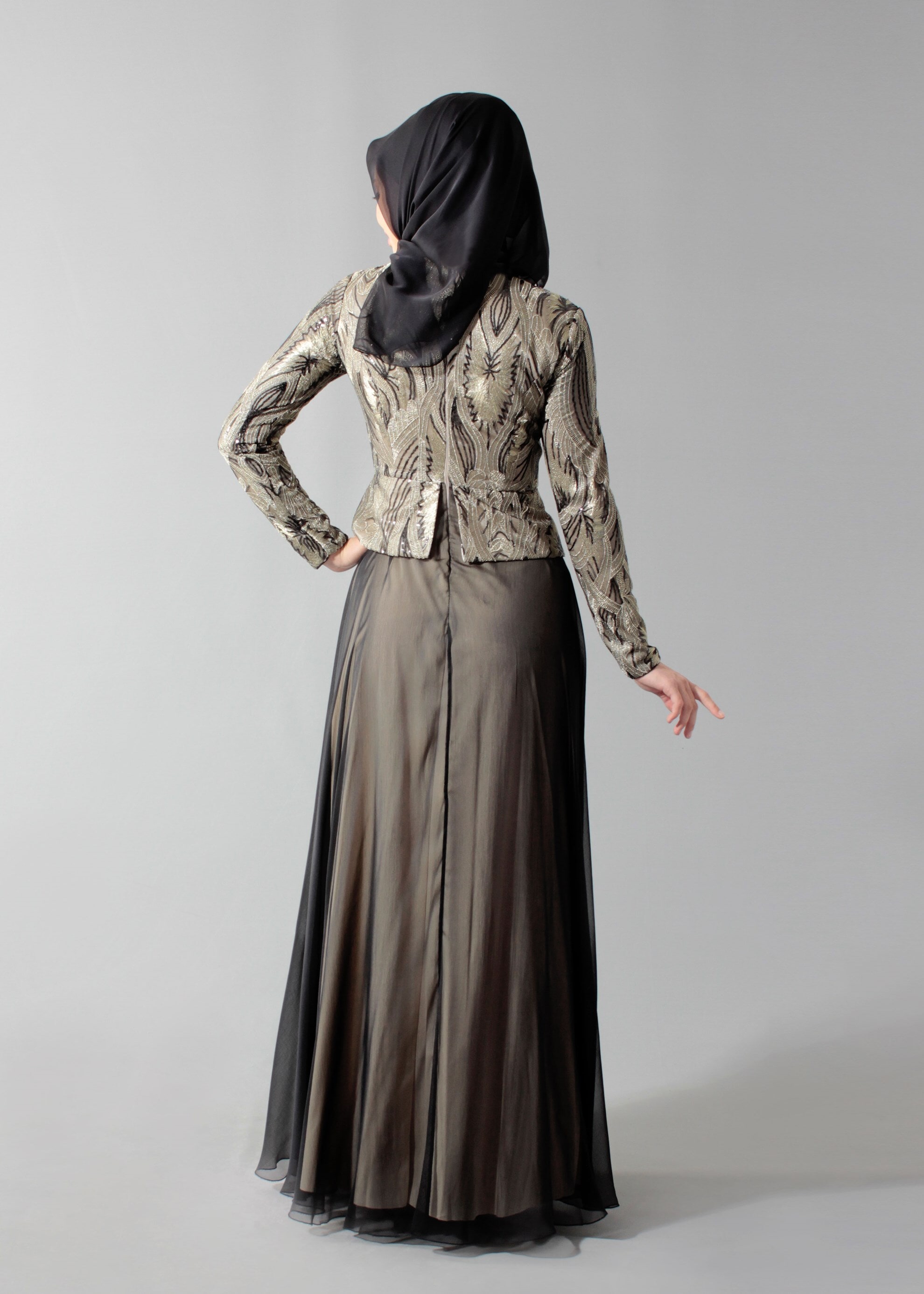 Tesettür giyim SİYAH 5270 Payet 211 Tesettür Abiye 38/44 TEK40