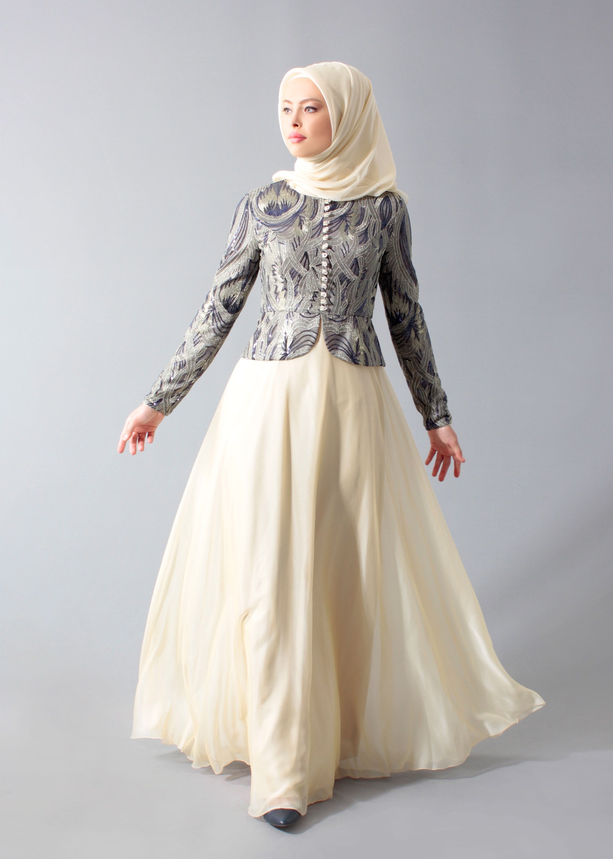 Tesettür giyim LACİVERT 5270 Payet 211 Tesettür Abiye 38/44 TEK40