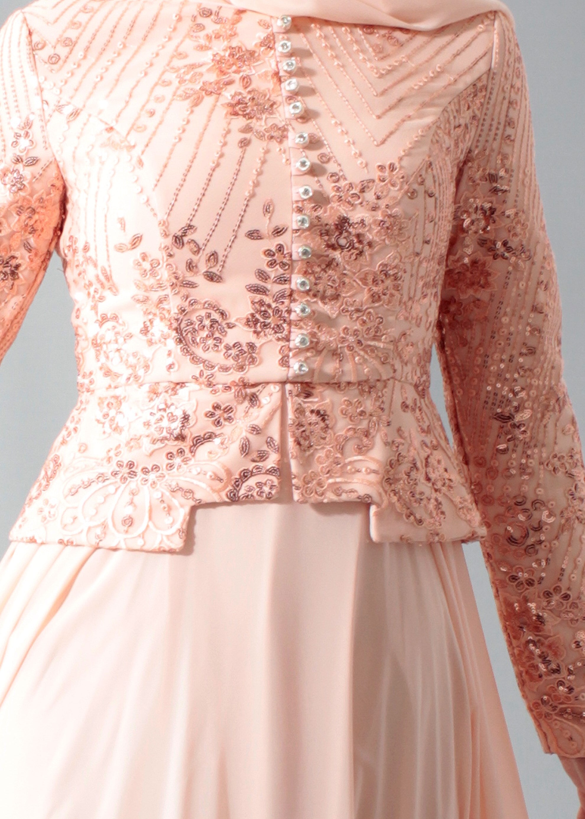 Tesettür giyim PUDRA PUL PAYETLİ TAŞ DETAYLI ABİYE ELBİSE 5271