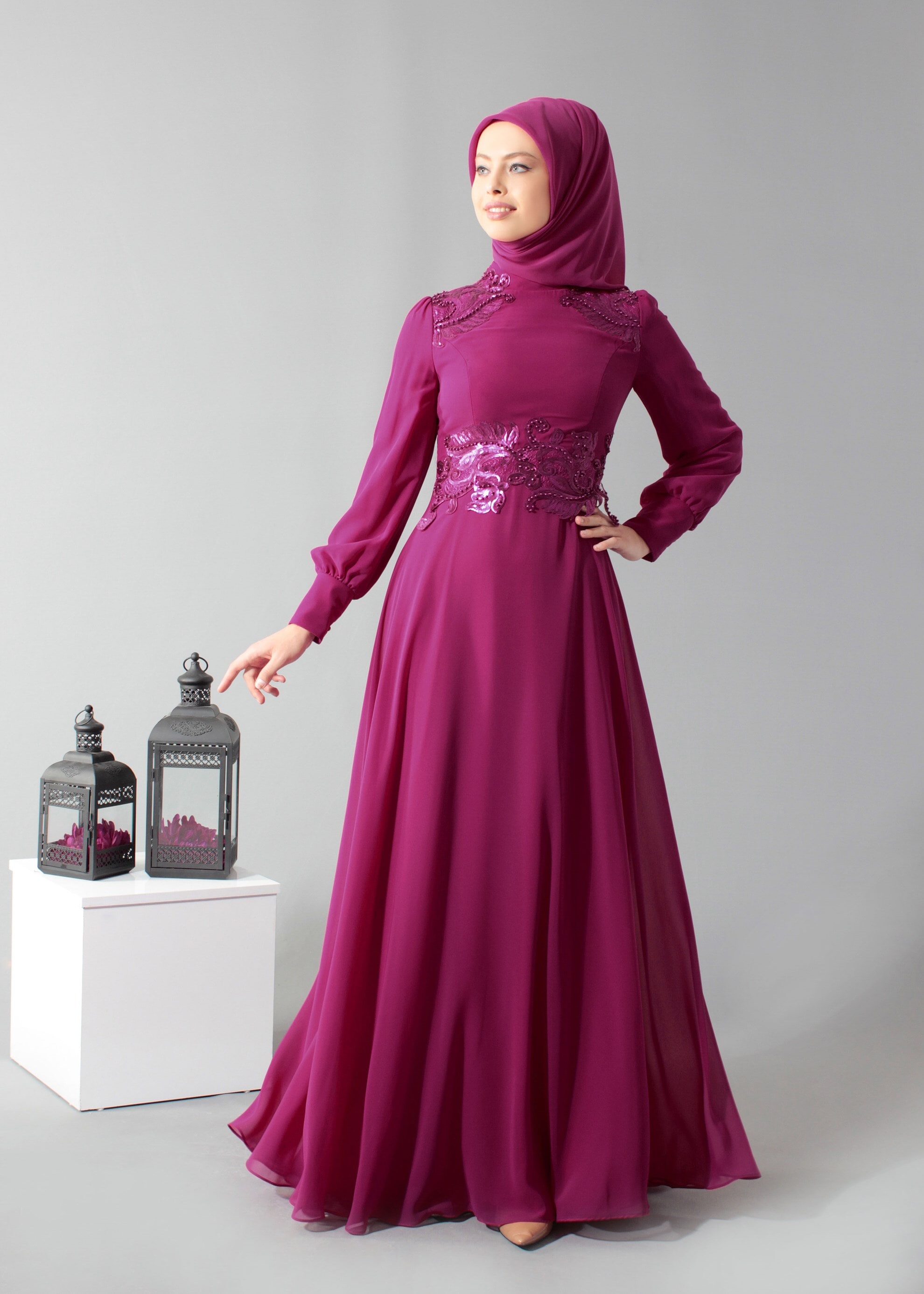 Tesettür giyim FUŞYA 5285 New Multi Şifon Tesettür Abiye 38/44