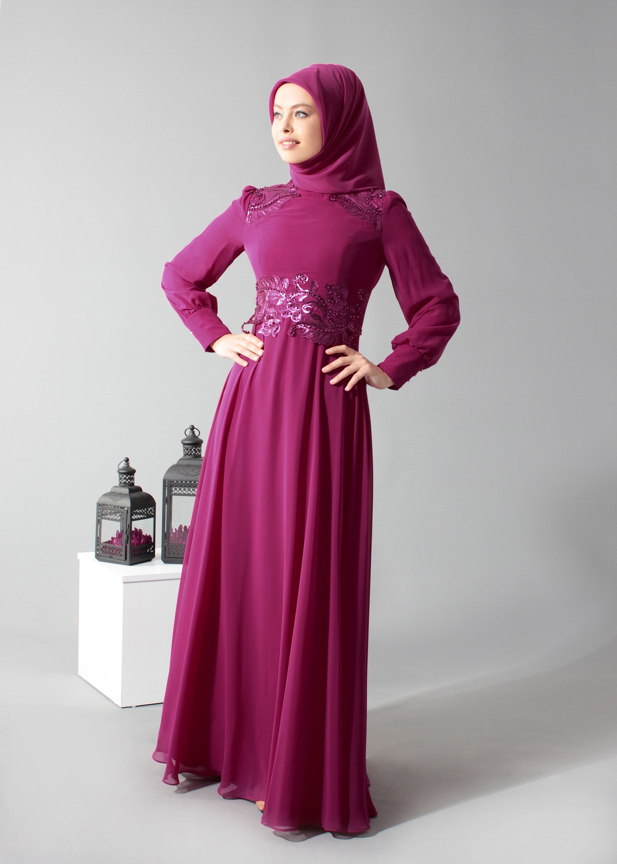 Tesettür giyim FUŞYA 5285 New Multi Şifon Tesettür Abiye 38/44