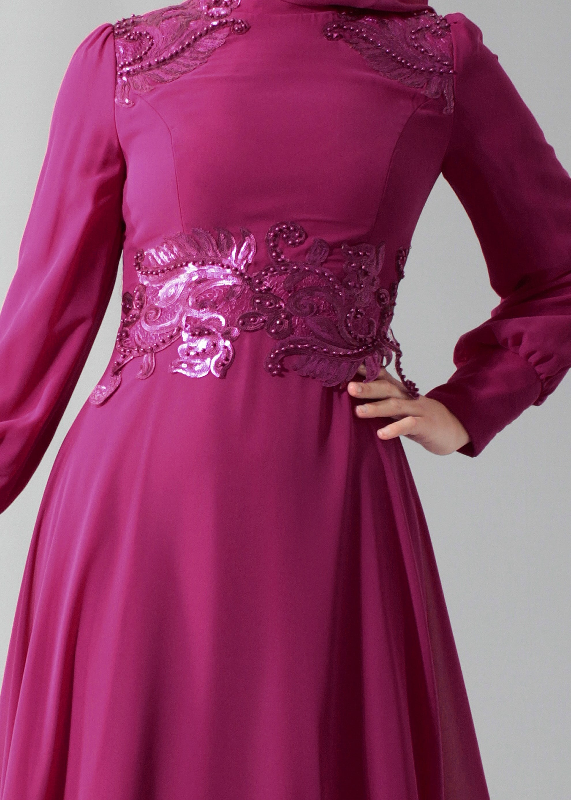 Tesettür giyim FUŞYA 5285 New Multi Şifon Tesettür Abiye 38/44