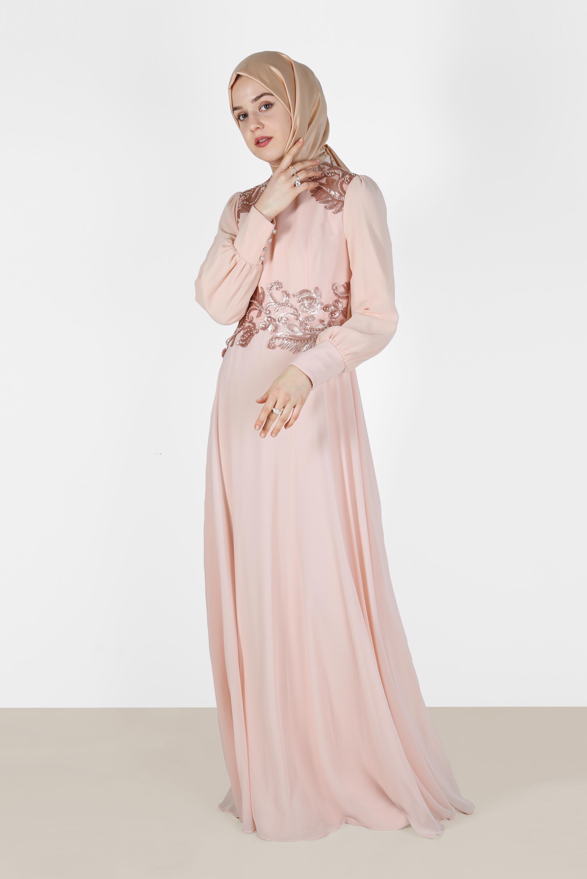 Tesettür giyim PUDRA 5285 New Multi Şifon Tesettür Abiye 38/44
