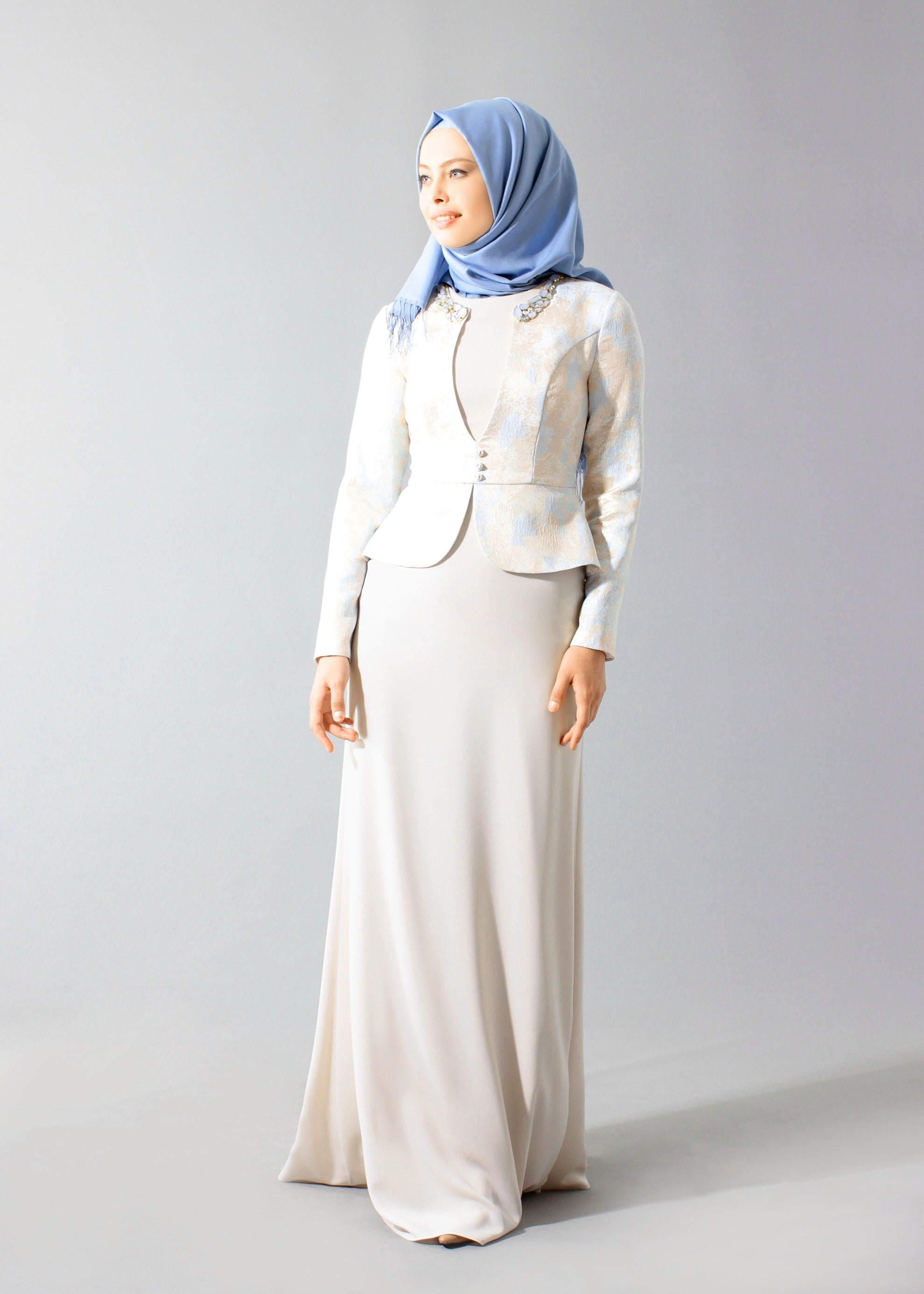 Tesettür giyim MAVİ 5292 Jakar 694 Tesettür Abiye 38/46 TEK40