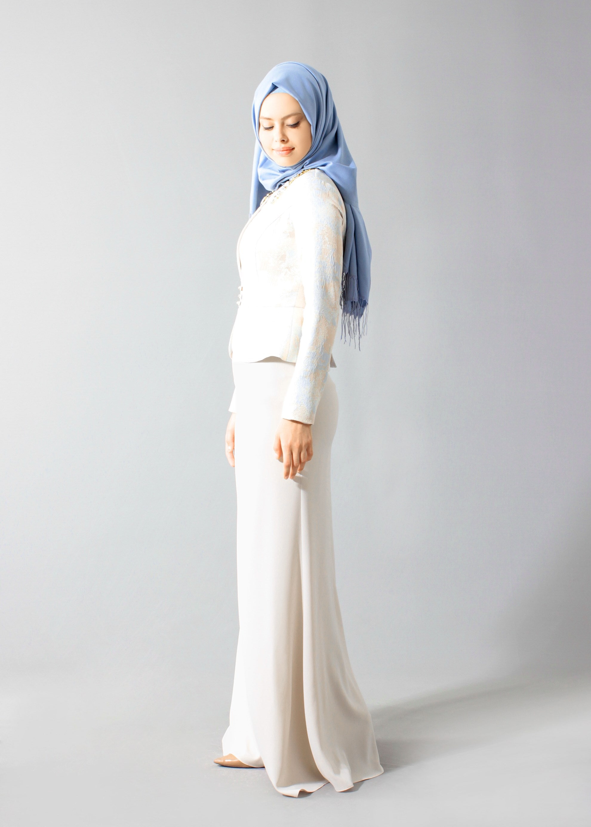 Tesettür giyim MAVİ 5292 Jakar 694 Tesettür Abiye 38/46 TEK40