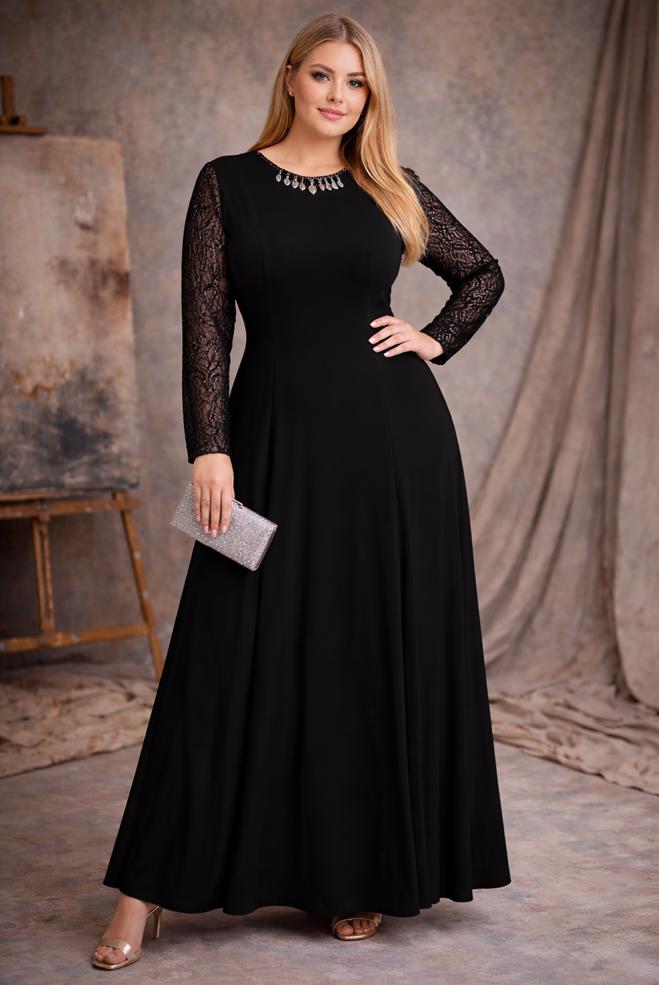 Vêtements hijab NOIR ROBE DE SOIRÉE GRANDE TAILLE 5294 - ALVİNA