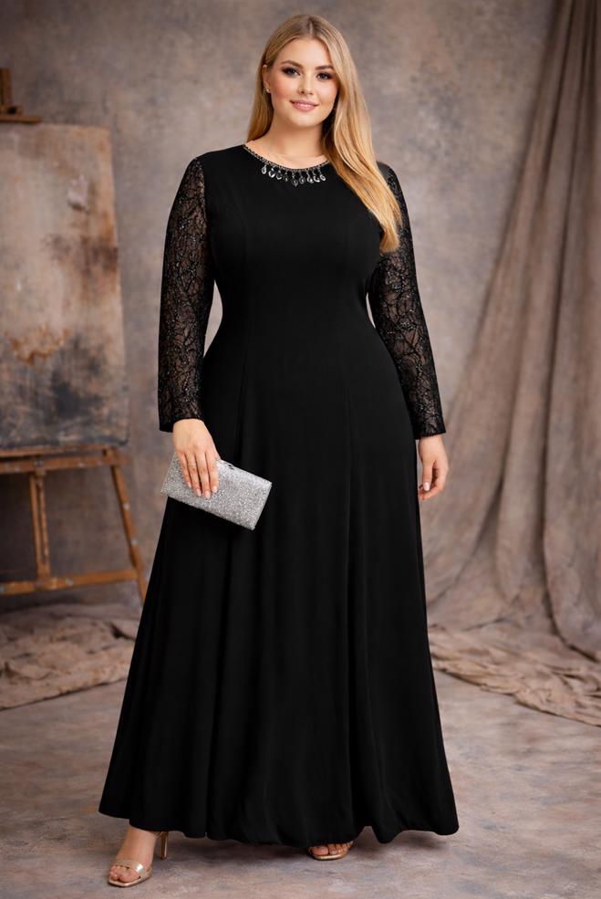 Vêtements hijab NOIR ROBE DE SOIRÉE GRANDE TAILLE 5294 - ALVİNA