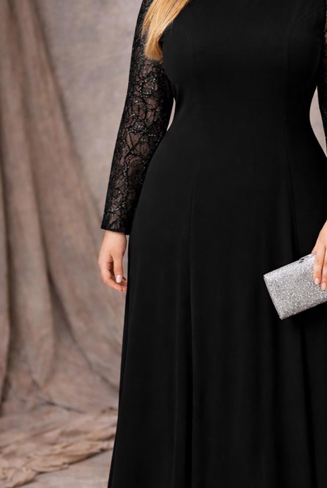 Vêtements hijab NOIR ROBE DE SOIRÉE GRANDE TAILLE 5294 - ALVİNA