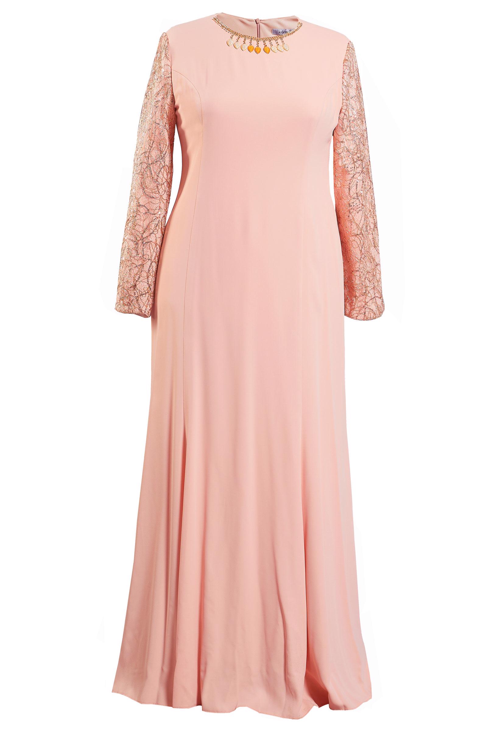 Tesettür giyim PUDRA BÜYÜK BEDEN ABİYE ELBİSE 5294