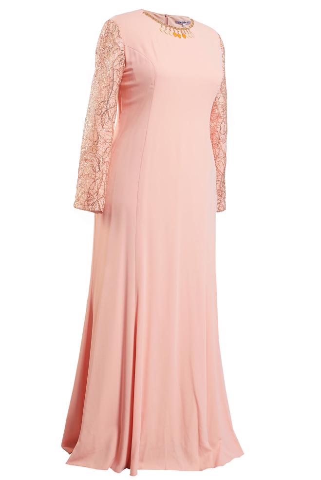 Tesettür giyim PUDRA BÜYÜK BEDEN ABİYE ELBİSE 5294 - ALVİNA