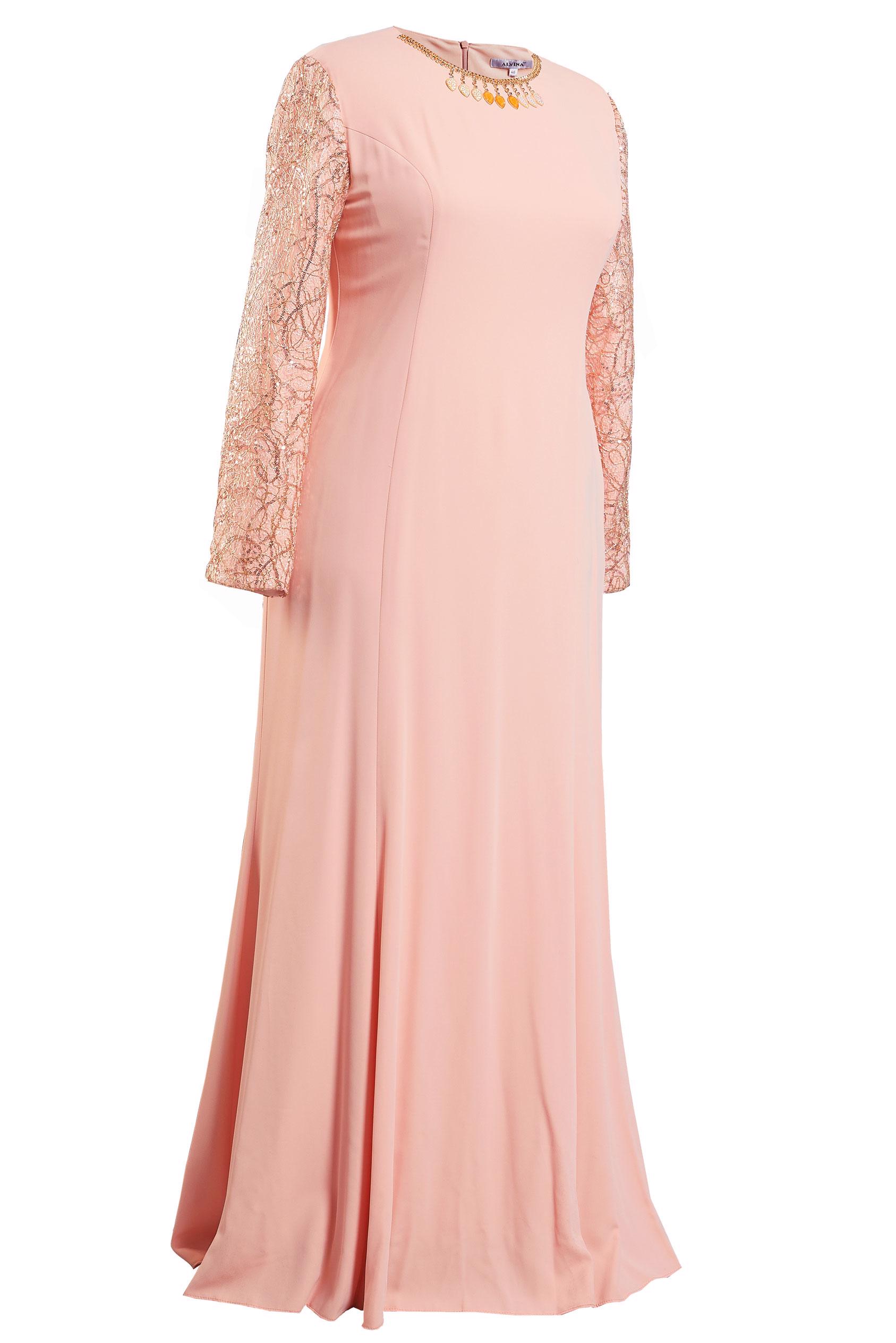 Tesettür giyim PUDRA BÜYÜK BEDEN ABİYE ELBİSE 5294