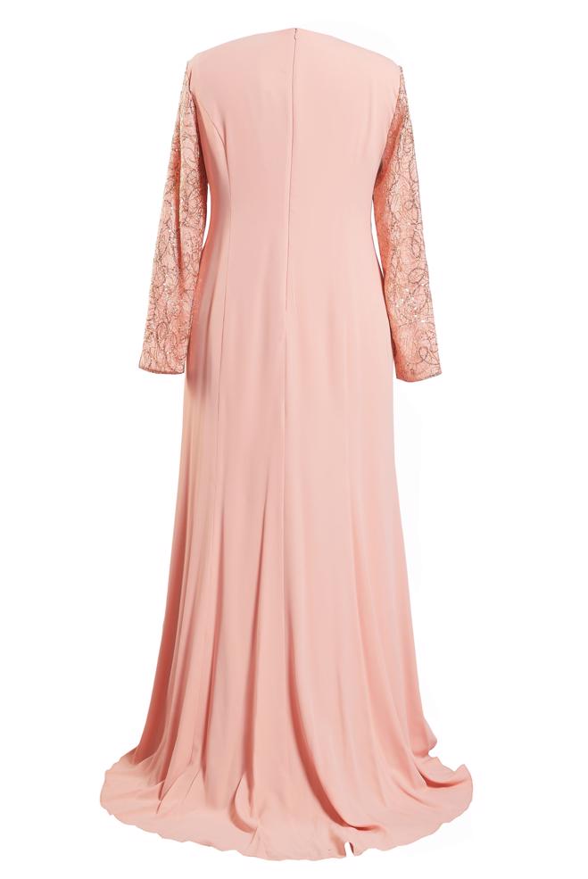 Tesettür giyim PUDRA BÜYÜK BEDEN ABİYE ELBİSE 5294 - ALVİNA