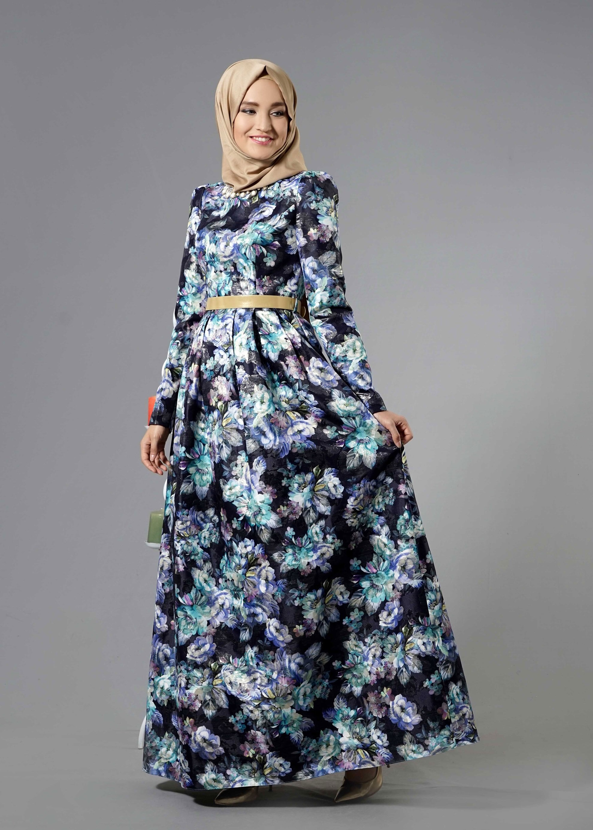 Tesettür giyim LACİVERT 5231-1 Jakar Tesettür 1350 Abiye 36/40(38)