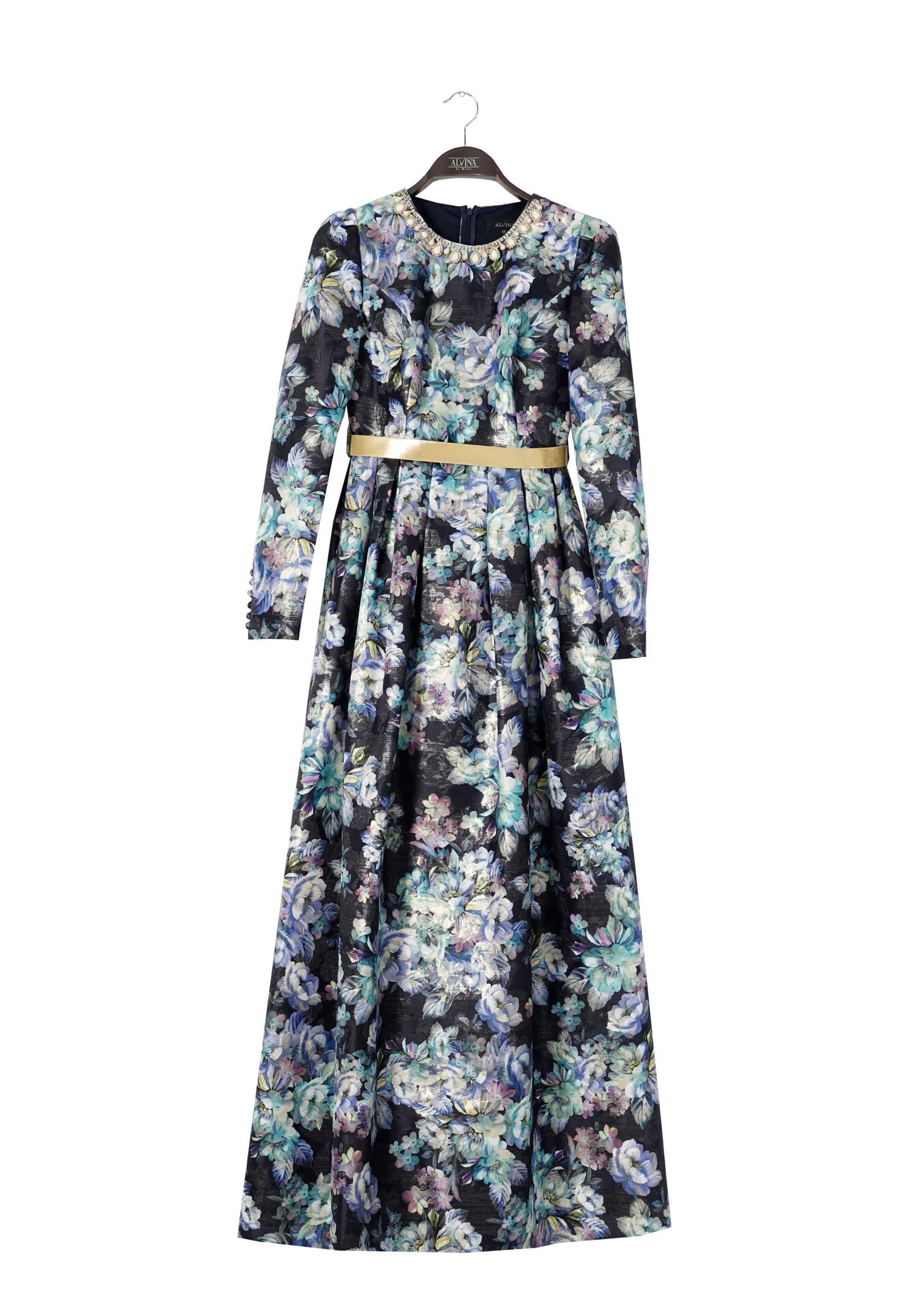 Tesettür giyim LACİVERT 5231-1 Jakar Tesettür 1350 Abiye 36/40(38)