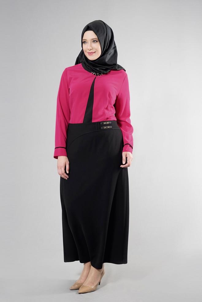 Vêtements hijab FUCHSIA BLOUSE DÉTAIL COL BIJOUX 2556 - ALVİNA