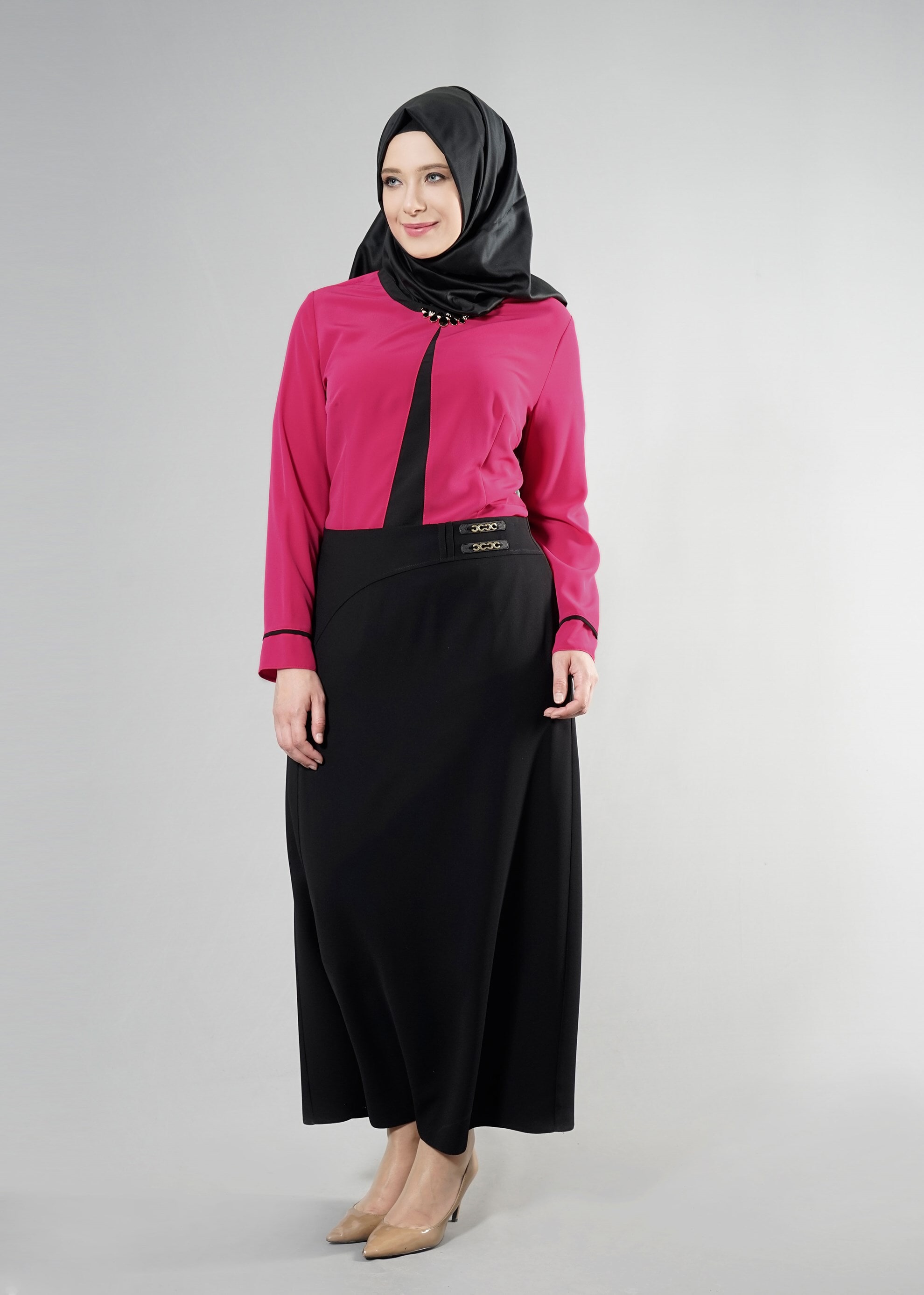 Vêtements hijab FUCHSIA BLOUSE DÉTAIL COL BIJOUX 2556
