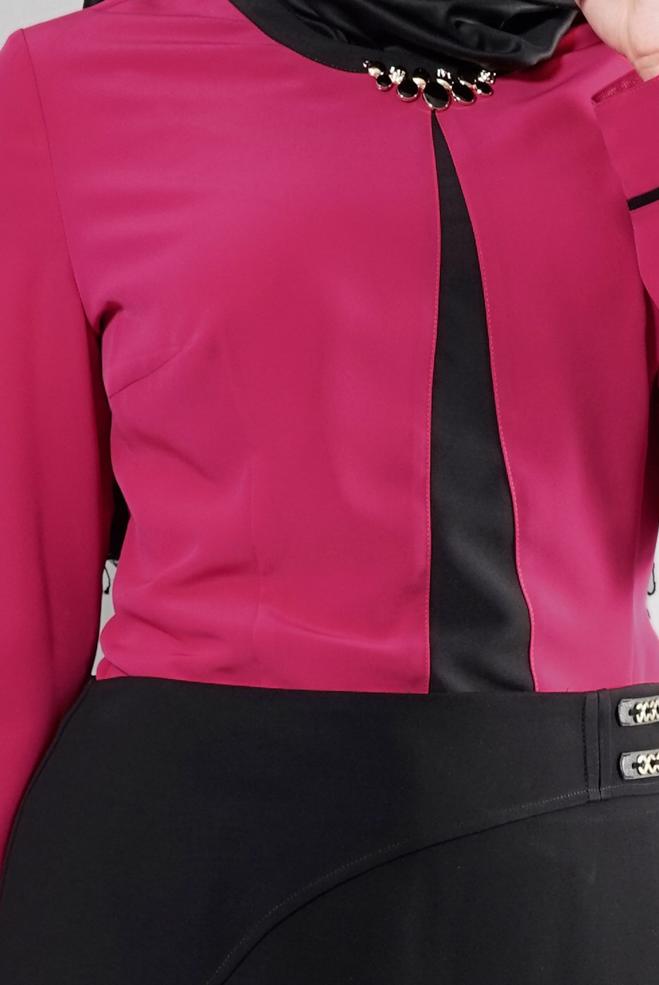 Vêtements hijab FUCHSIA BLOUSE DÉTAIL COL BIJOUX 2556 - ALVİNA