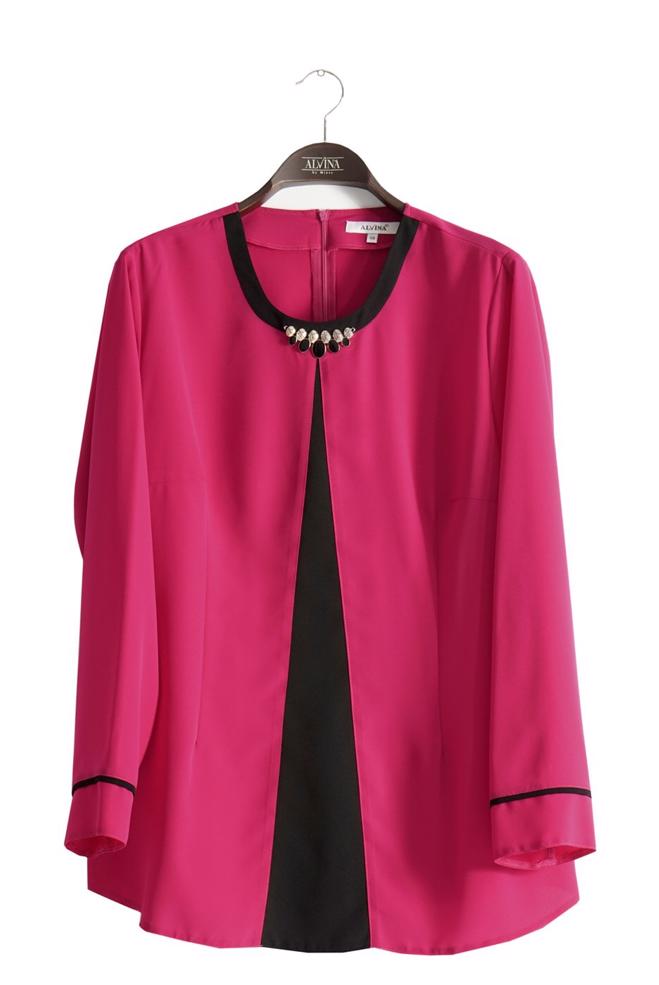 Vêtements hijab FUCHSIA BLOUSE DÉTAIL COL BIJOUX 2556 - ALVİNA