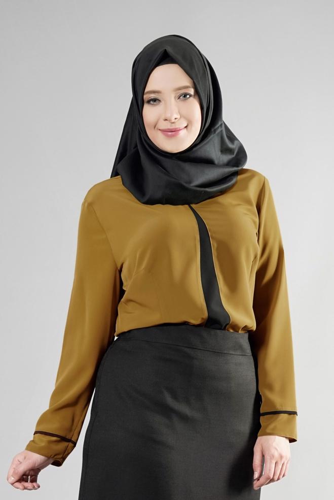 Vêtements hijab VERT BLOUSE DÉTAIL COL BIJOUX 2556 - ALVİNA