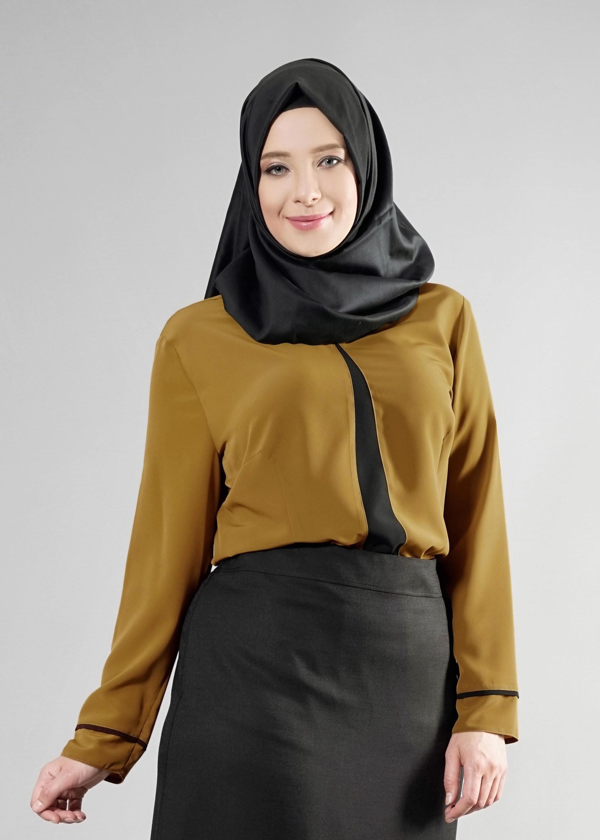 Vêtements hijab VERT BLOUSE DÉTAIL COL BIJOUX 2556