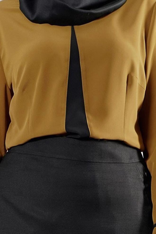 Vêtements hijab VERT BLOUSE DÉTAIL COL BIJOUX 2556 - ALVİNA