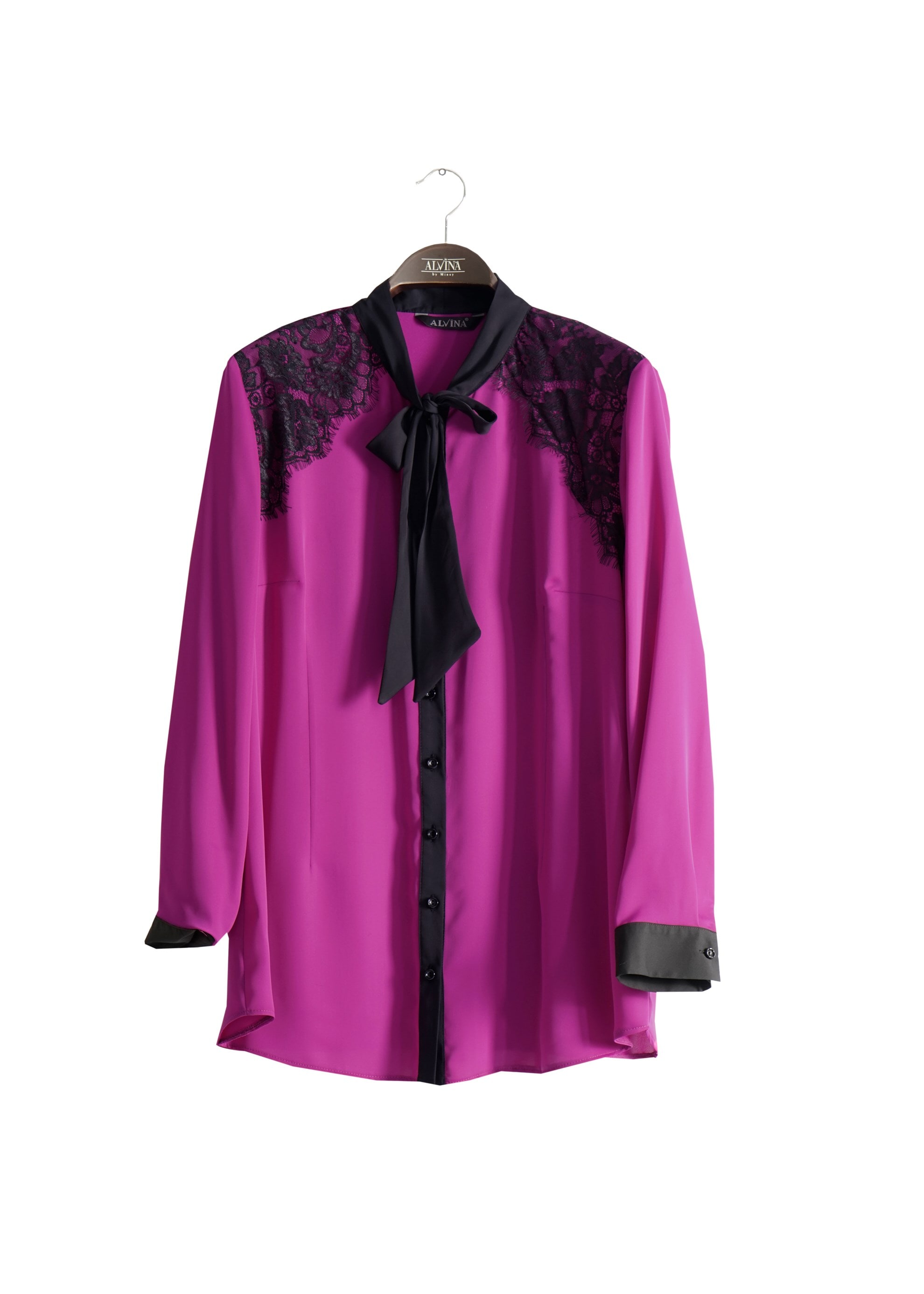 Vêtements hijab POURPRE BLOUSE BRODÉE DÉTAIL COL NOUÉ 2565