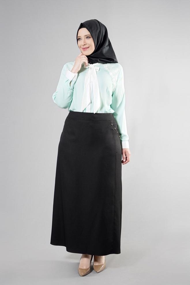 Vêtements hijab VERT BLOUSE BRODÉE DÉTAIL COL NOUÉ 2565 - ALVİNA