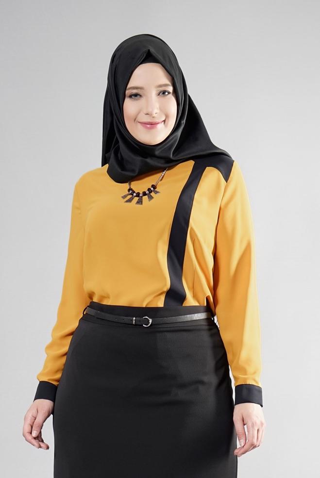 Hijab clothing YELLOW 2566 Lora Tesettür Bluz 44/48 TEK42 - ALVİNA