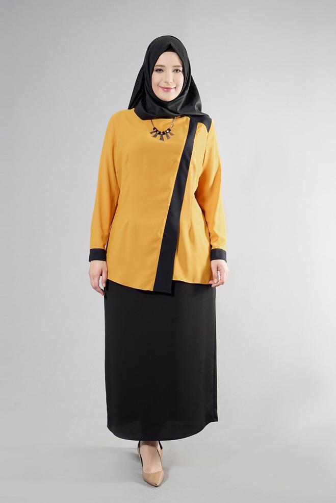 Hijab clothing YELLOW 2566 Lora Tesettür Bluz 44/48 TEK42 - ALVİNA