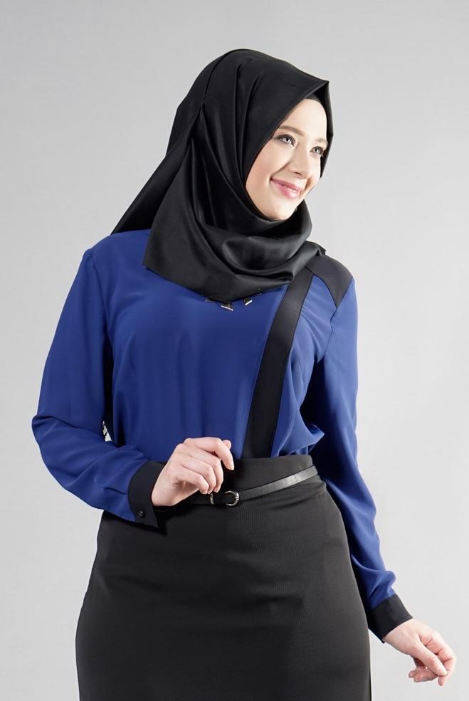 Hijab clothing NAVY BLUE 2566 Lora Tesettür Bluz 44/48 TEK42 - ALVİNA