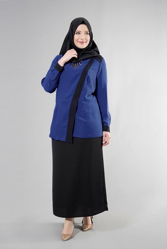Hijab clothing NAVY BLUE 2566 Lora Tesettür Bluz 44/48 TEK42 - ALVİNA