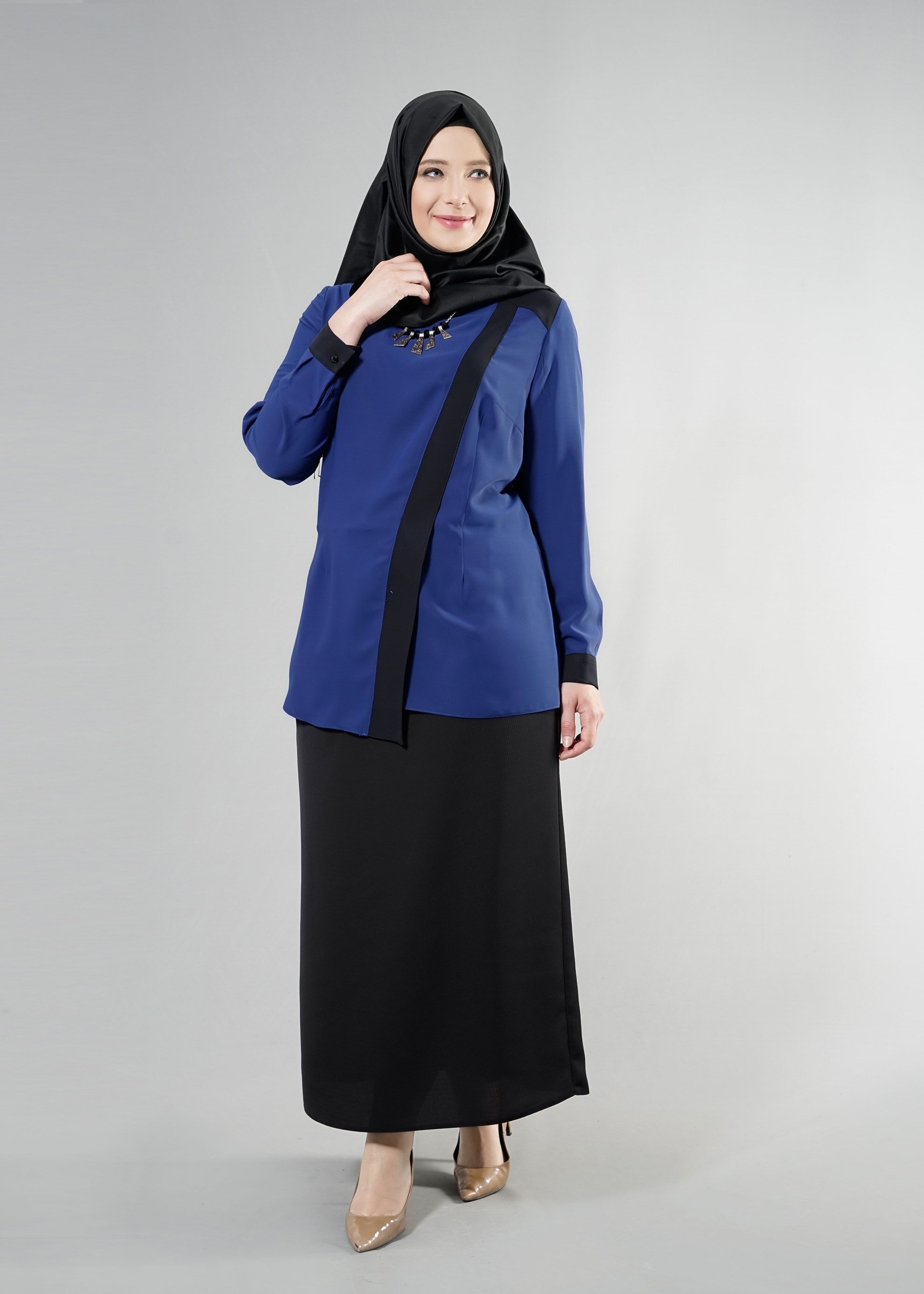 Tesettür giyim LACİVERT 2566 Lora Tesettür Bluz 44/48 TEK42