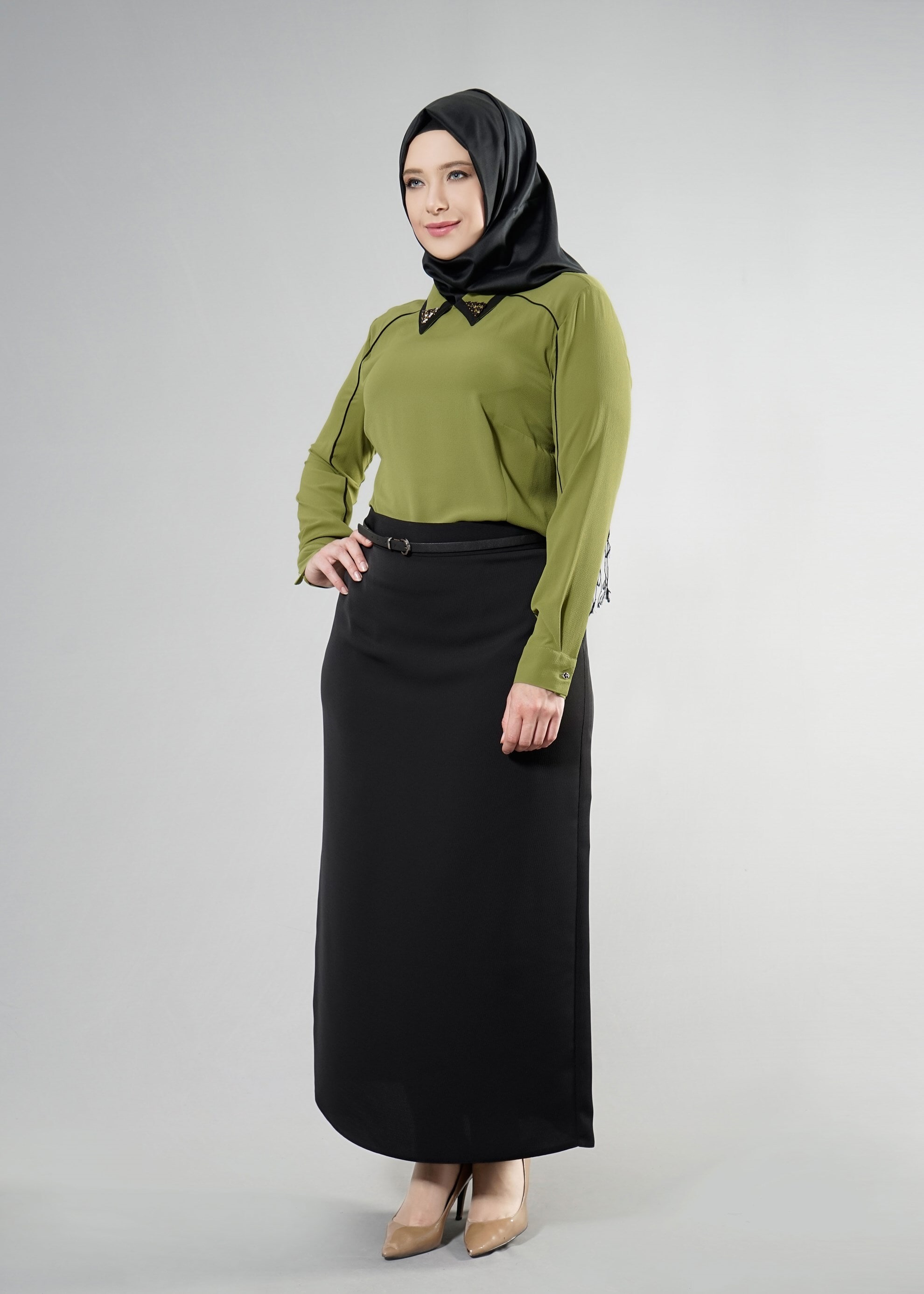 Tesettür giyim YEŞİL 2568 Lima Tesettür Bluz 44/50 TEK46